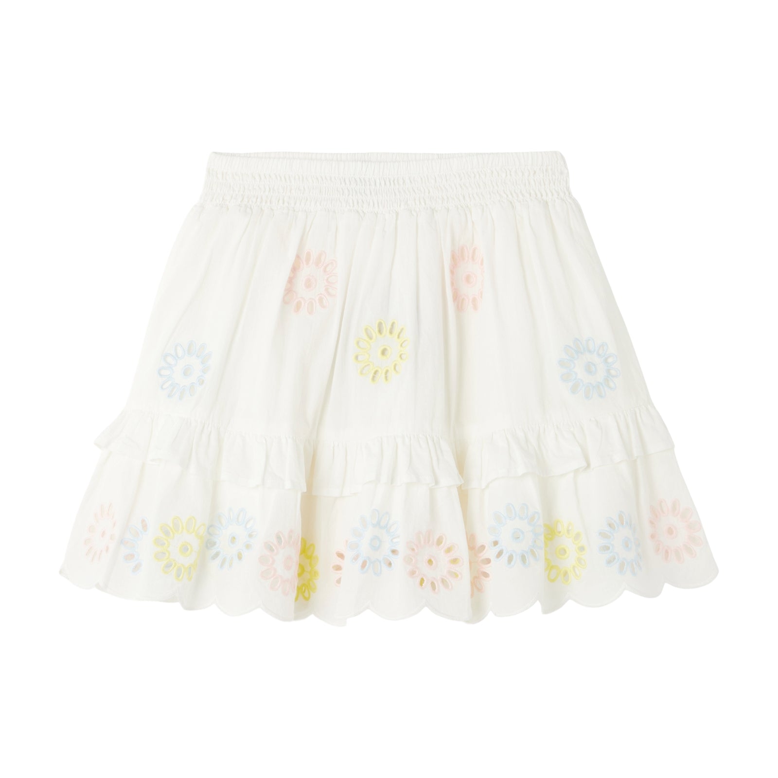 Girls White Embroidered Cotton Skirt