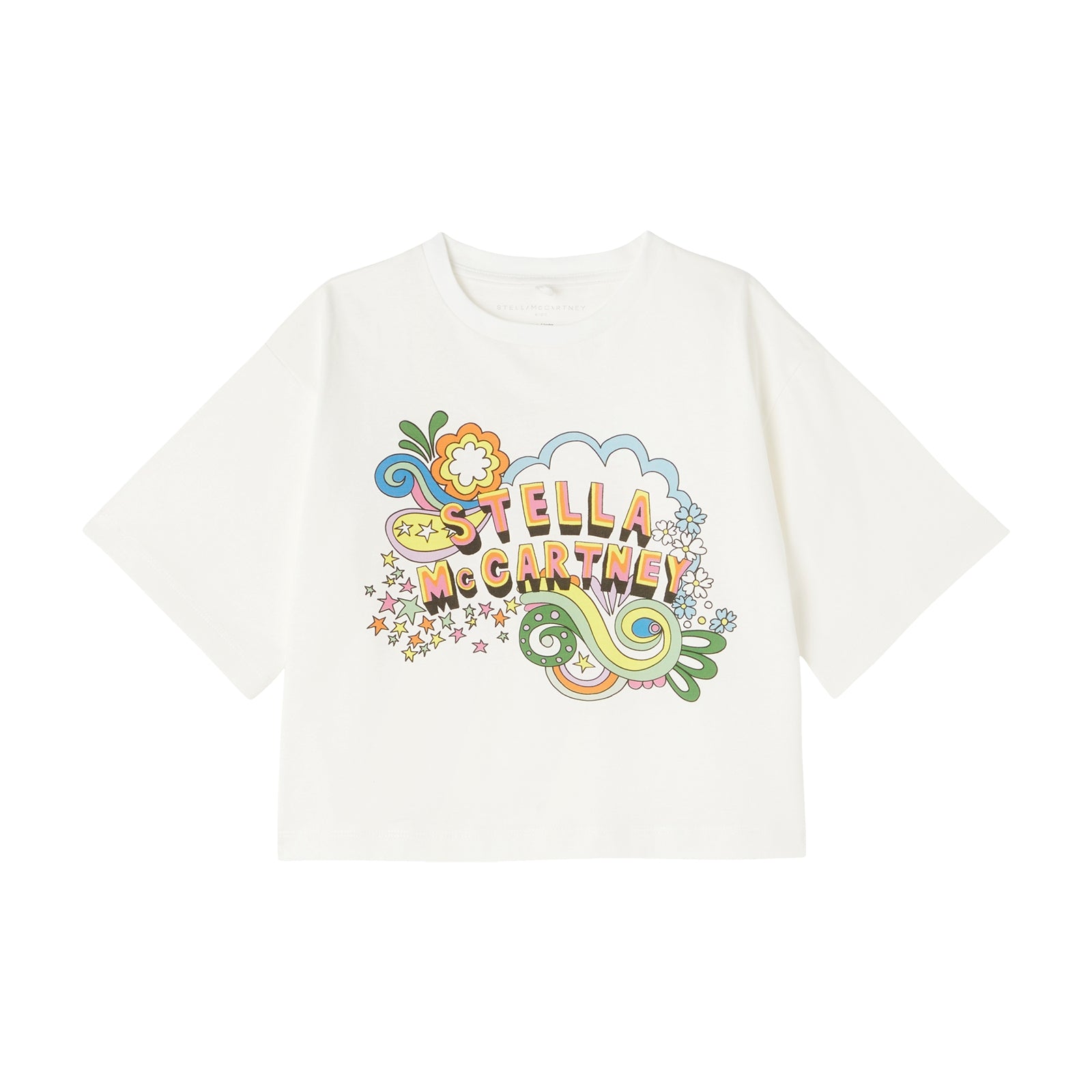 Girls White Printed Cotton T-Shirt