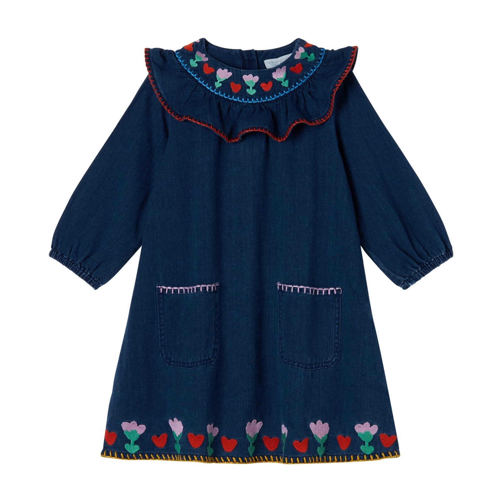 Girls Blue Embroidered Cotton Dress