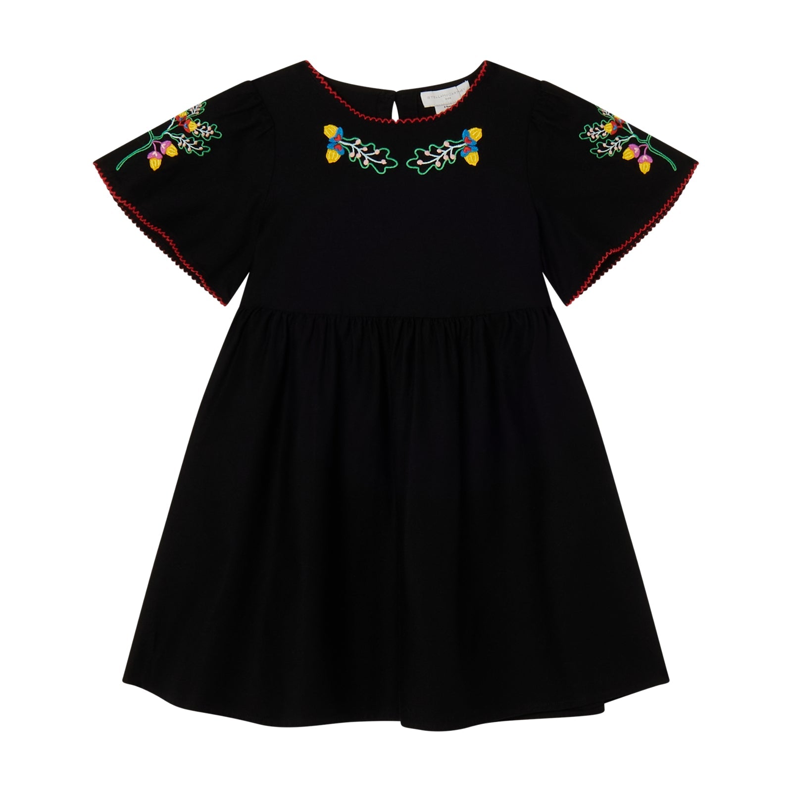 Girls Dark Grey Embroidered Cotton Dress