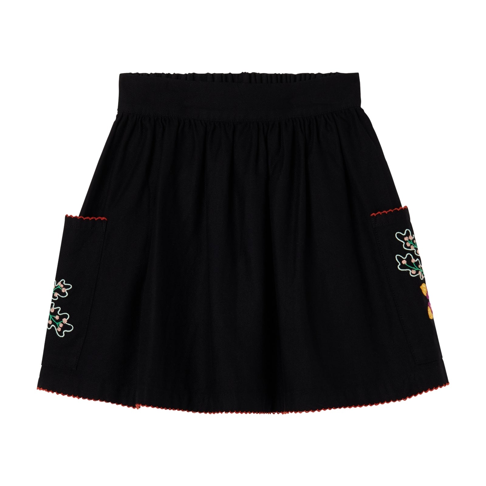 Girls Black Embroidered Cotton Skirt