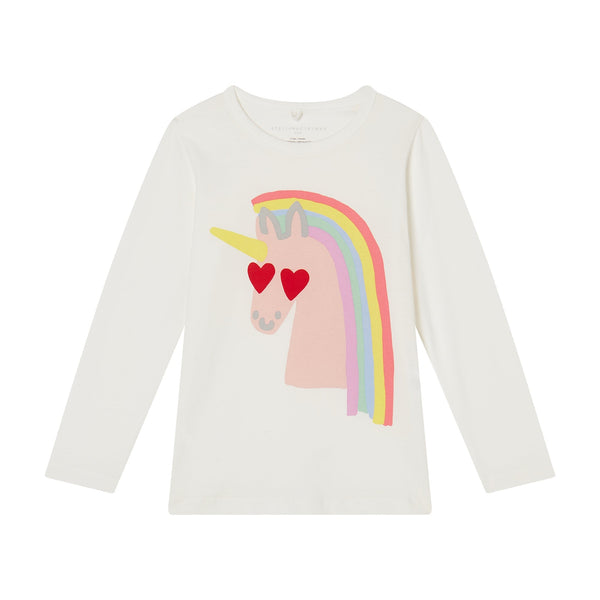 Girls White Printed Cotton T-Shirt