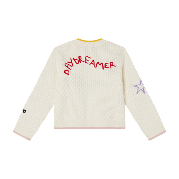 Girls White Embroidered Sweater