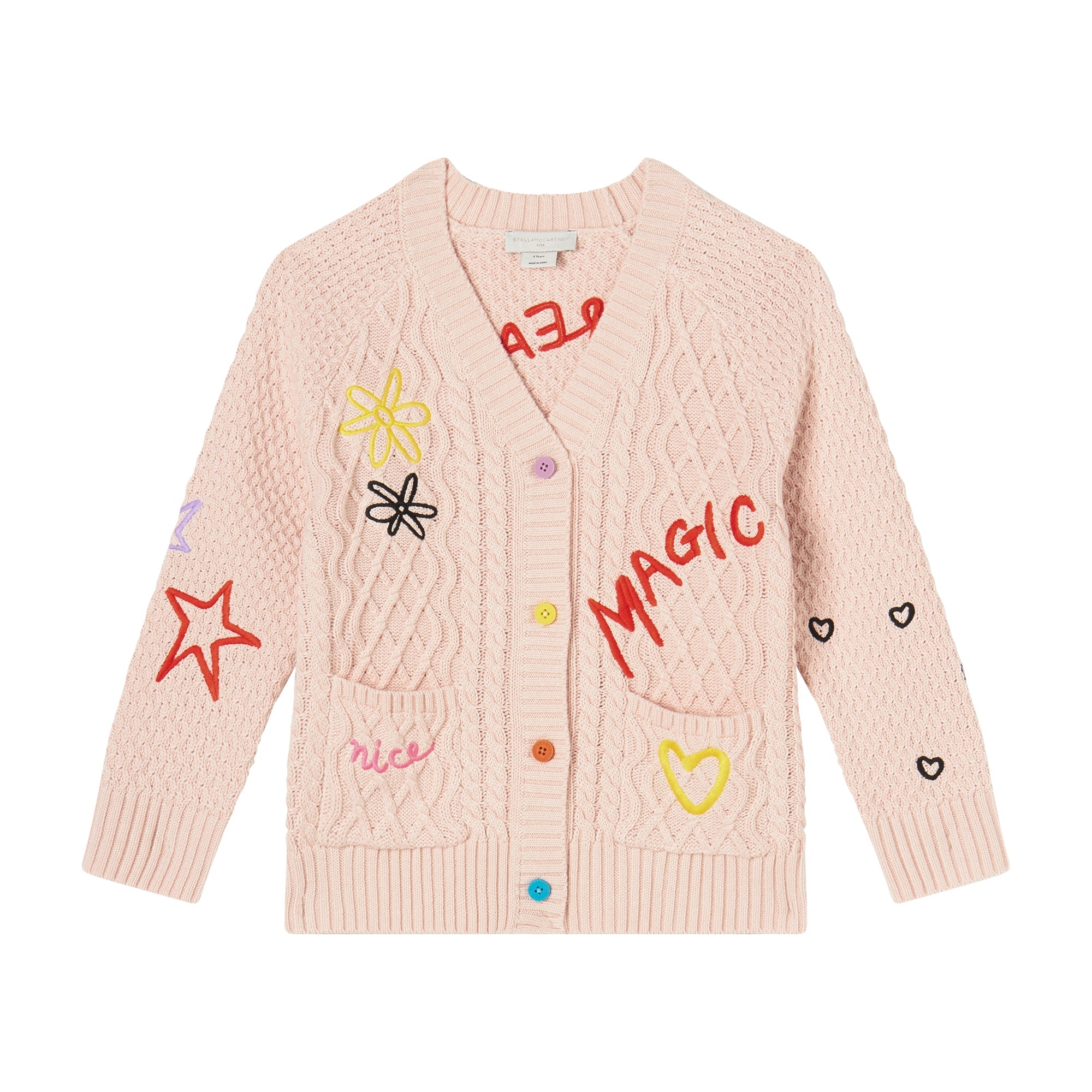 Girls Pink Embroidered Cardigan