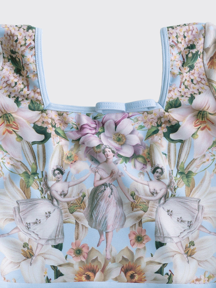 Girls Blue Printed Ballet Onesies