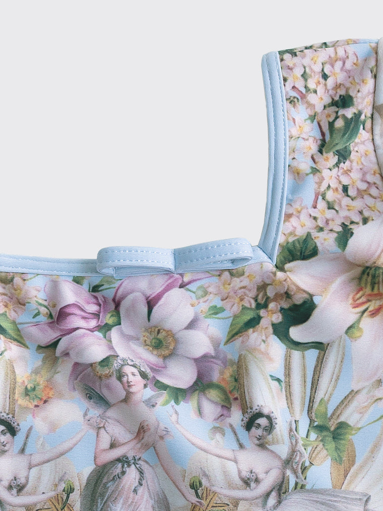 Girls Blue Printed Ballet Onesies
