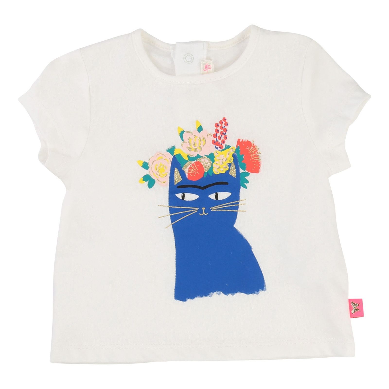 Baby Girls White Cotton T-Shirt With Blue Cat Print - CÉMAROSE | Children's Fashion Store