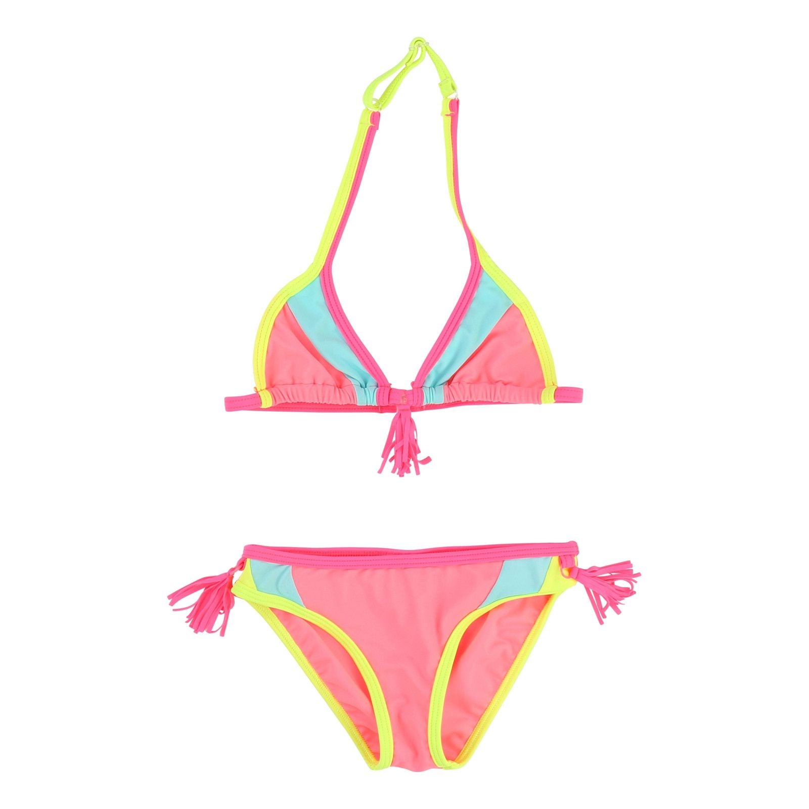 Girls Pink Bikini With Fluorescent Yellow Edge - CÉMAROSE | Children's Fashion Store