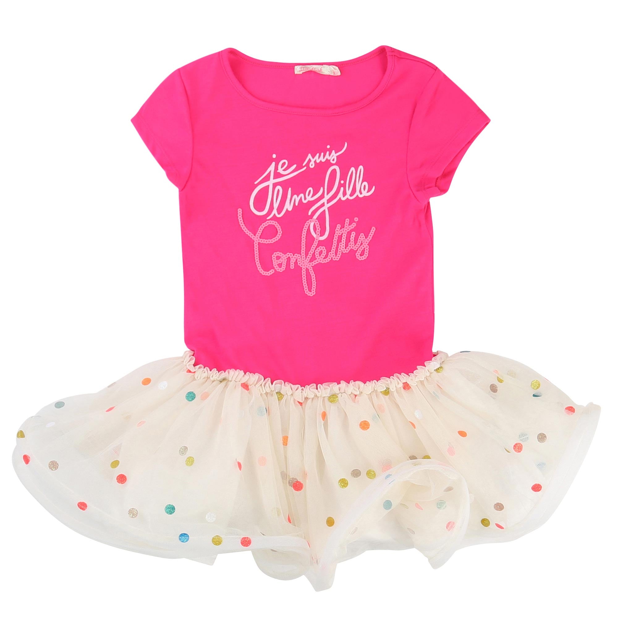 Girls Pink Jersey & Ivory Tulle Dress