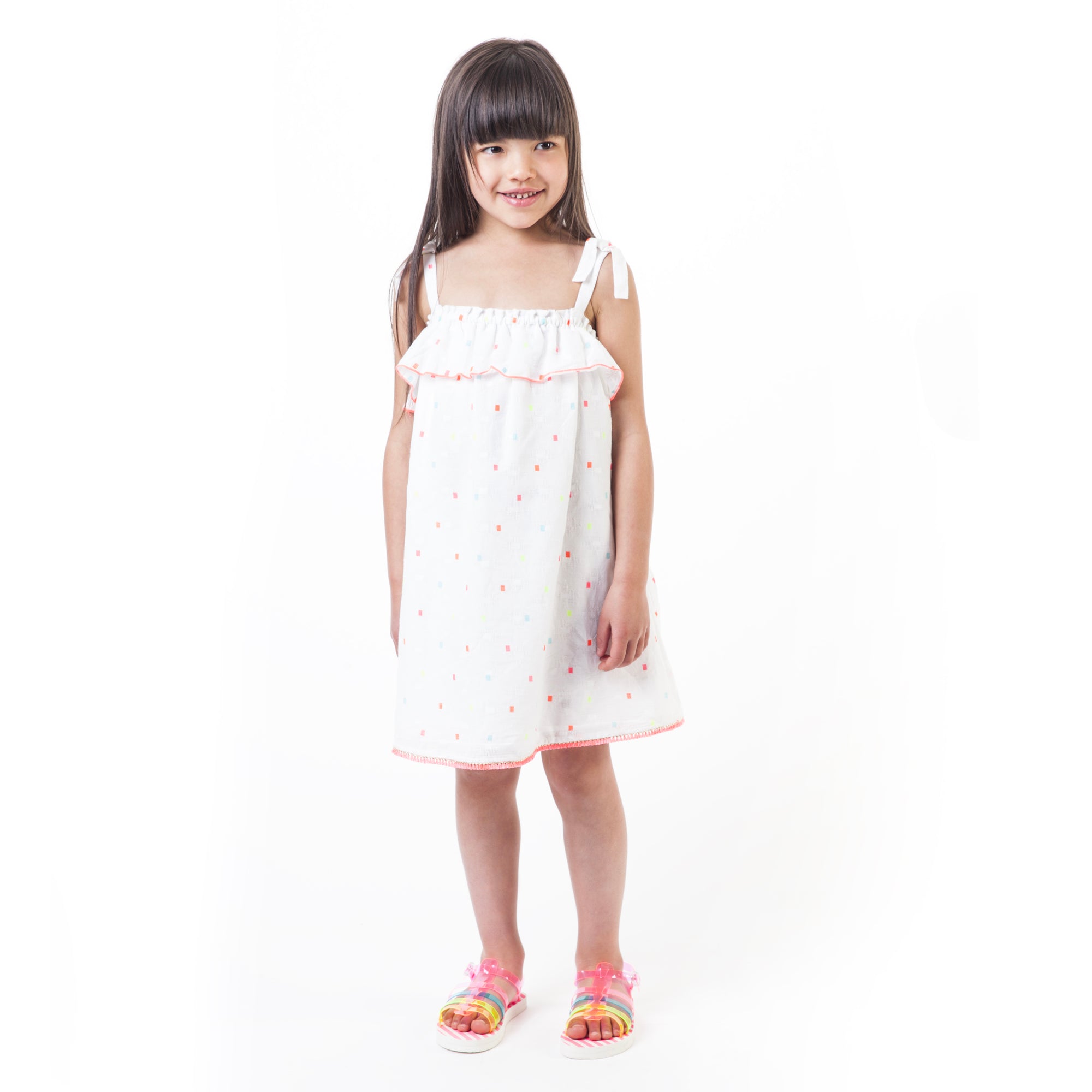 Girls White Cotton Straps Dress