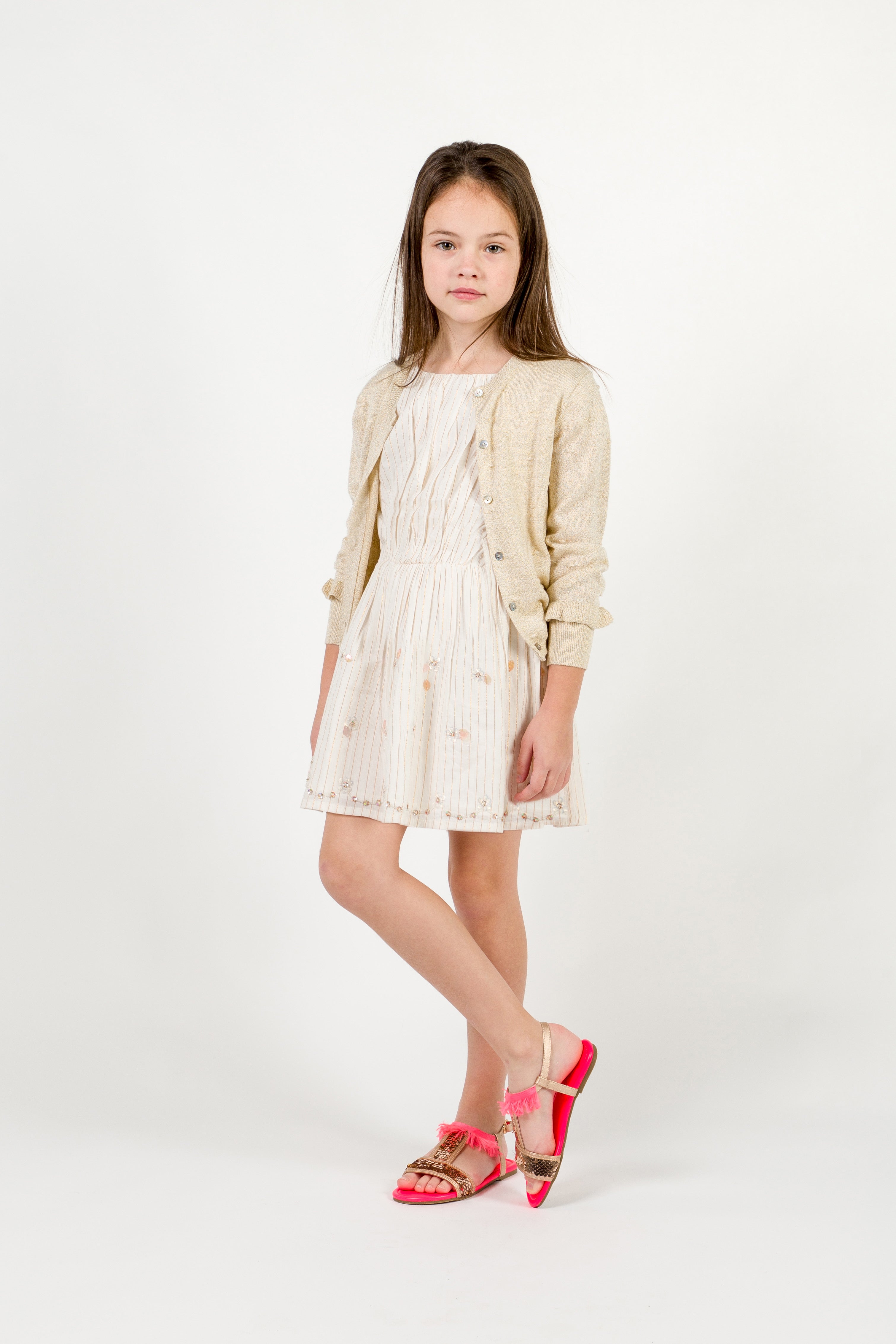 Girls Beige Cotton Dress