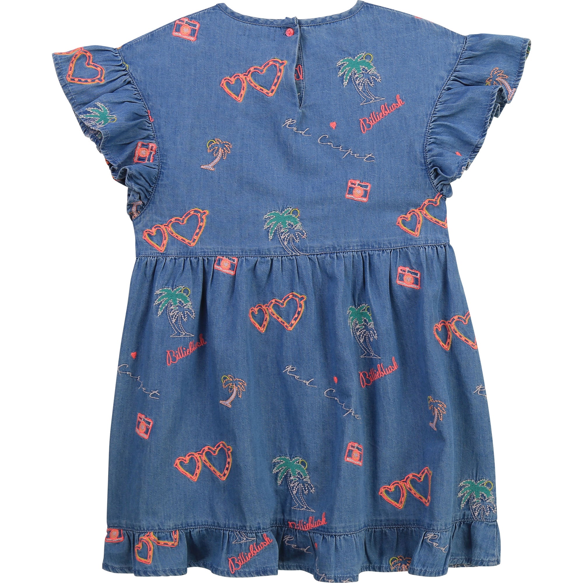 Girls Blue Embroidered Denim Dress