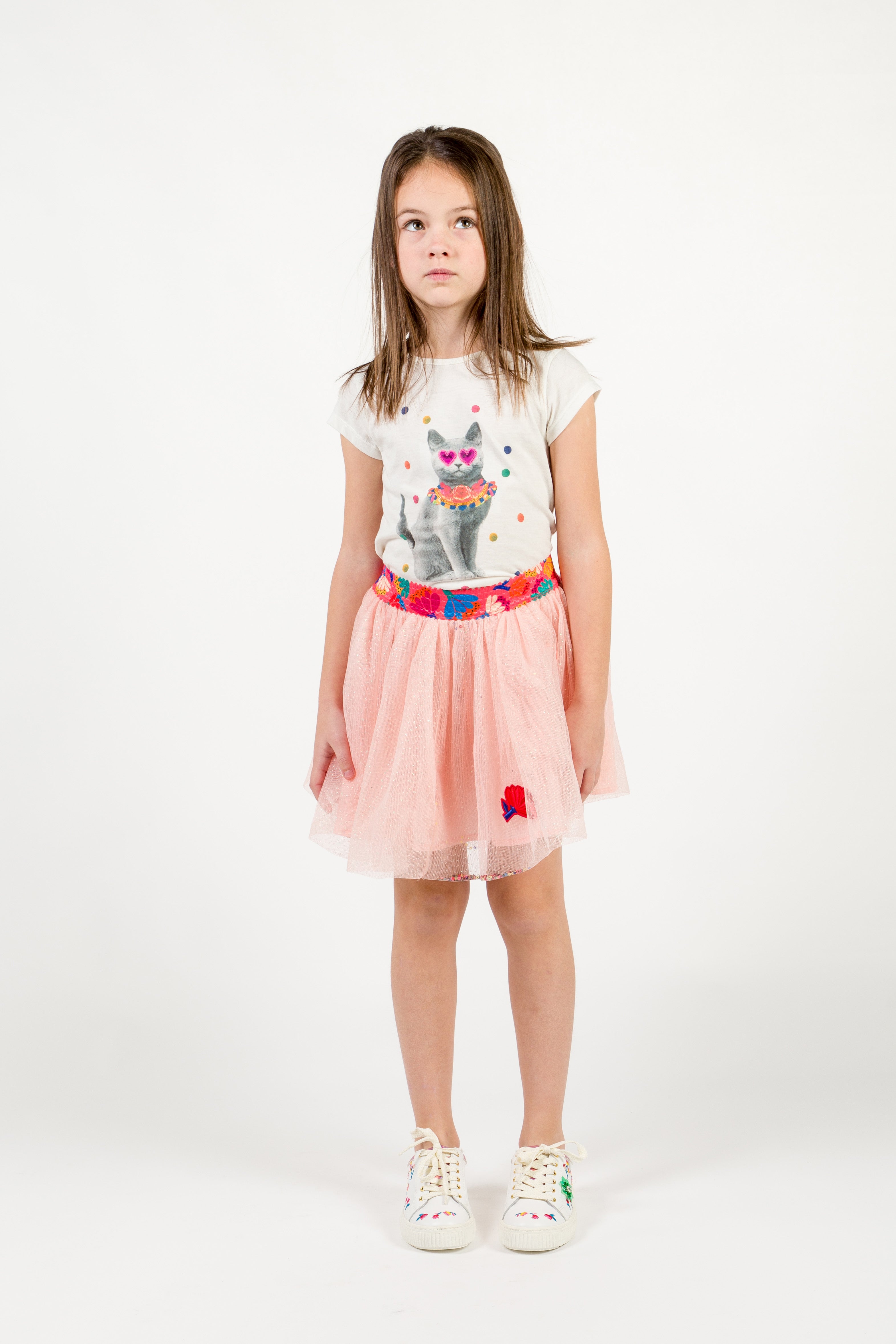 Girls Pink Embroidered Skirt