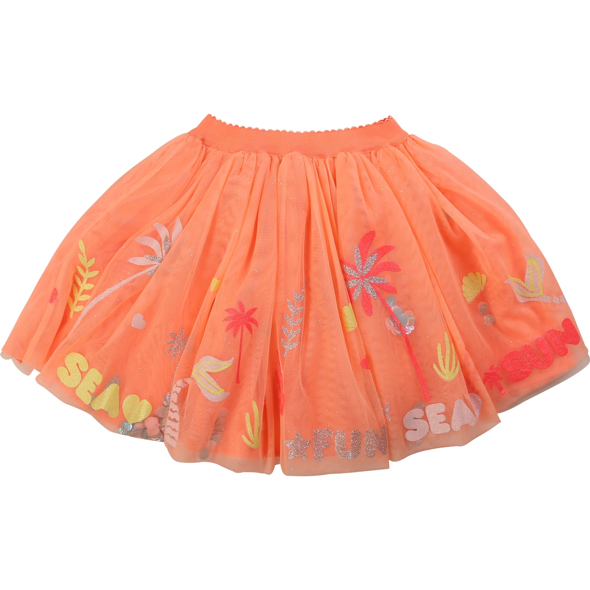 Girls Orange Printed Tulle Skirt