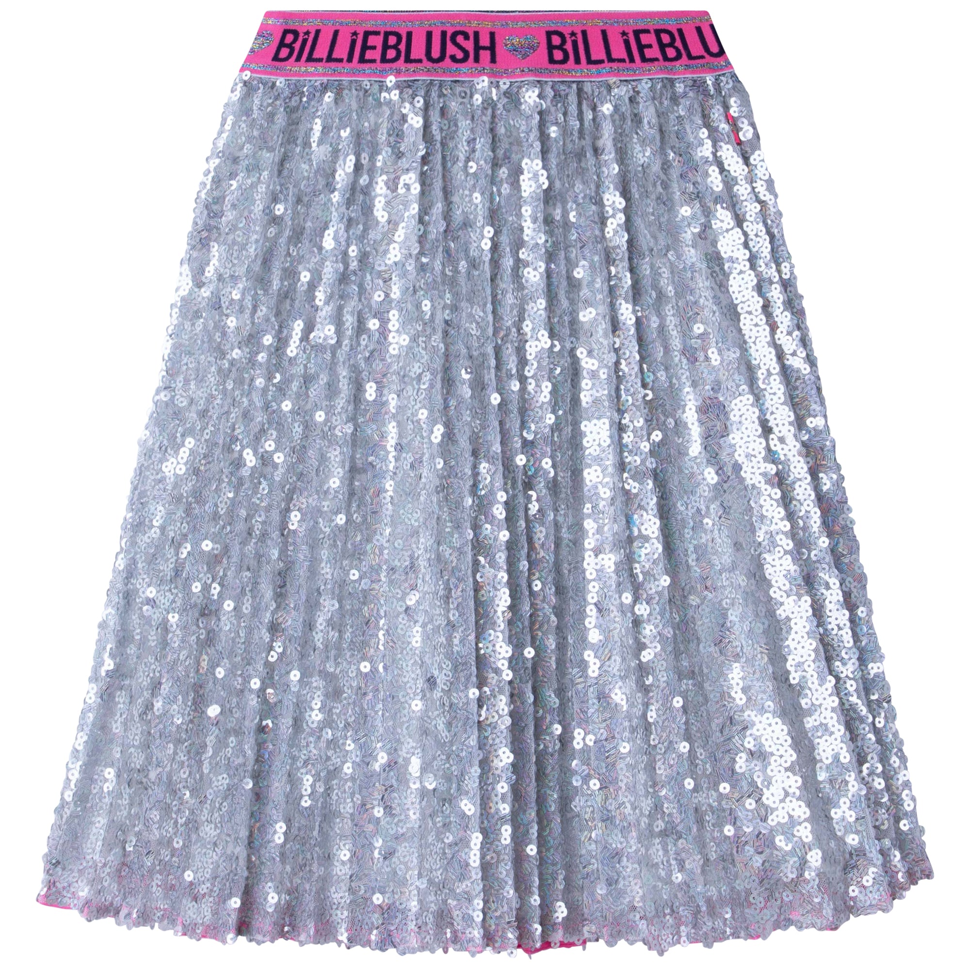 Girls Silver Sequin Pleated Skirt