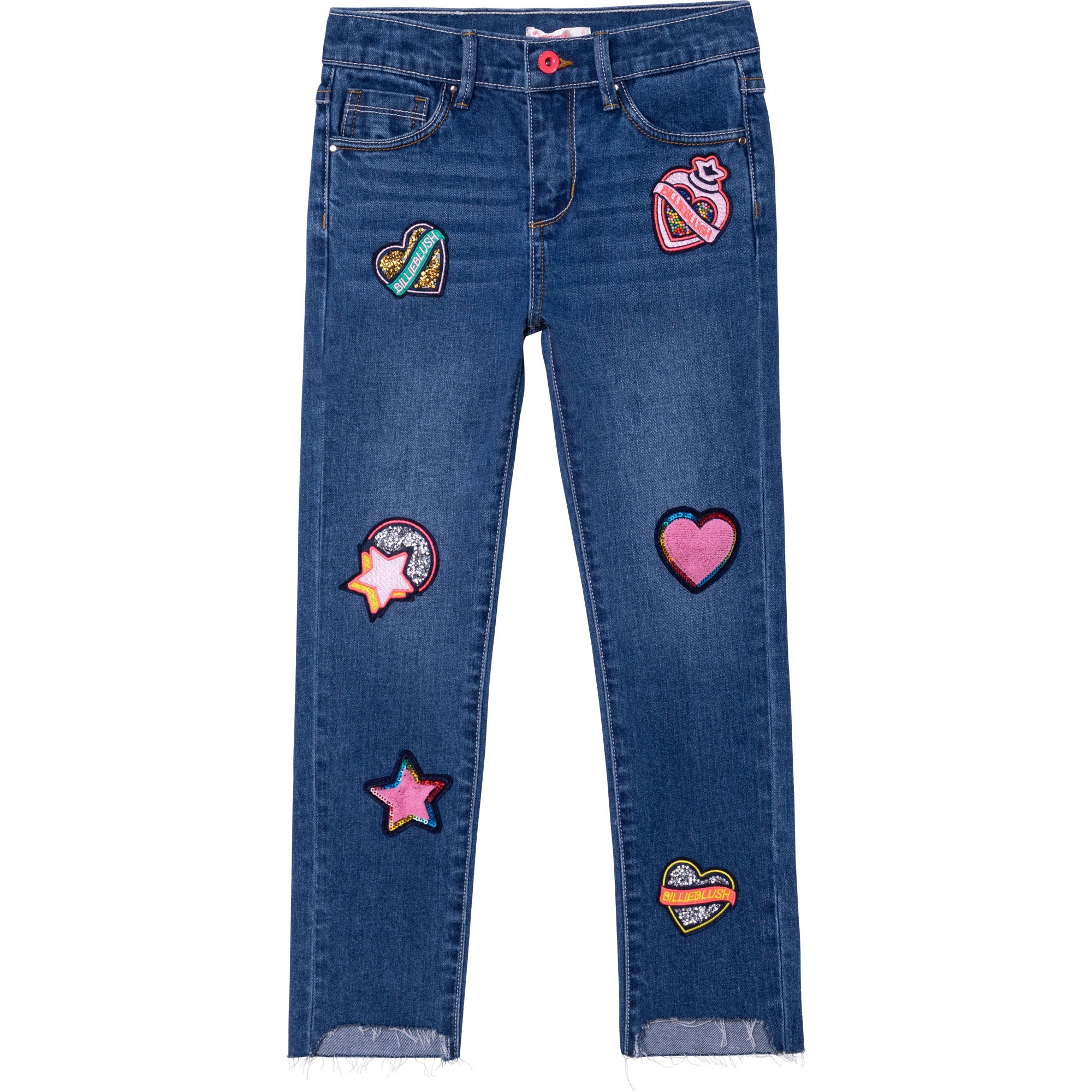Girls Blue Embroidered Denim Trousers