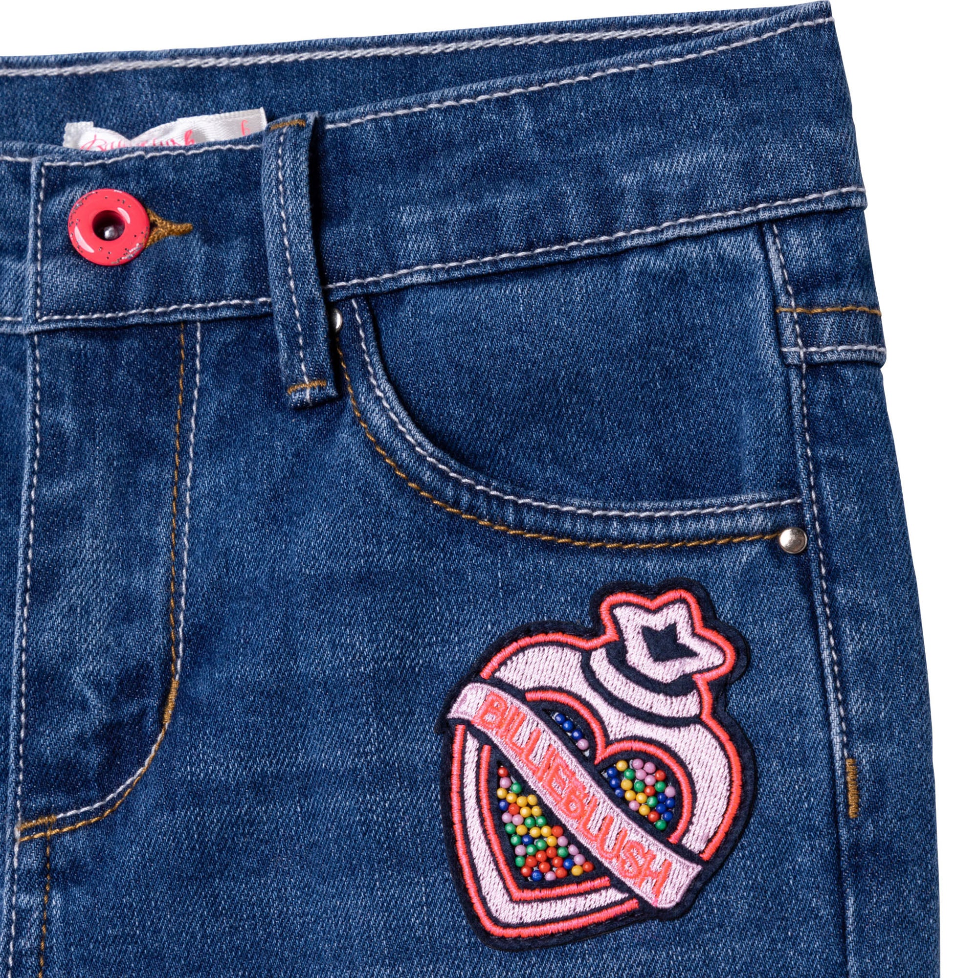 Girls Blue Embroidered Denim Trousers