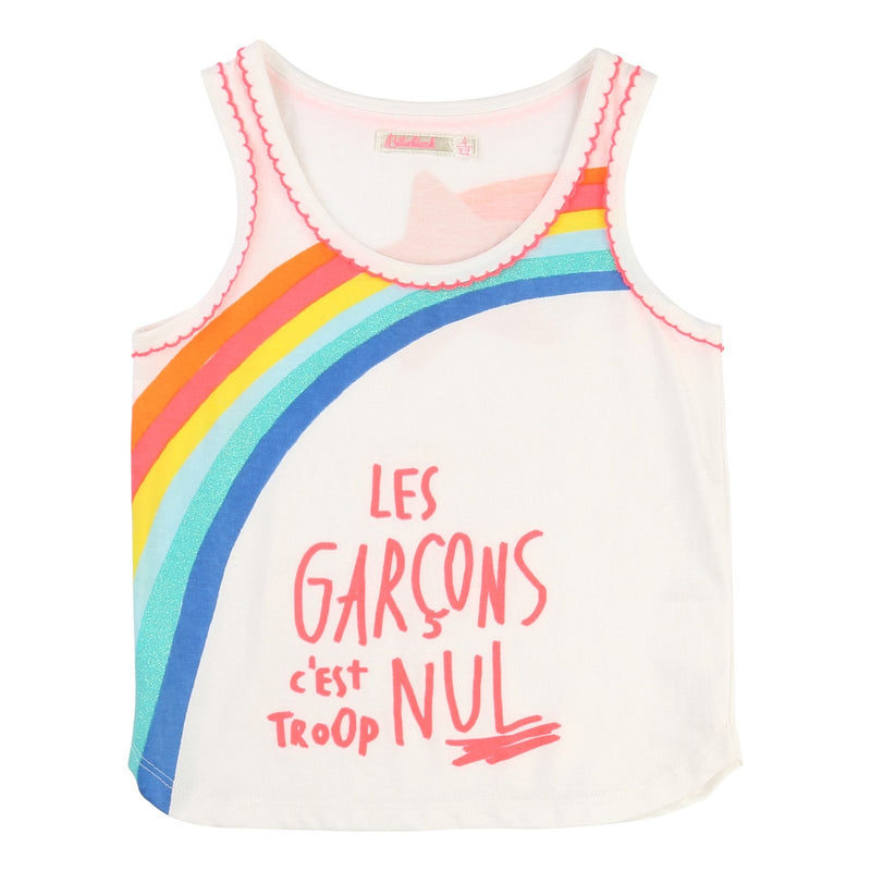 Girls White Cotton Vest With Rainbow Print Trims - CÉMAROSE | Children's Fashion Store - 1