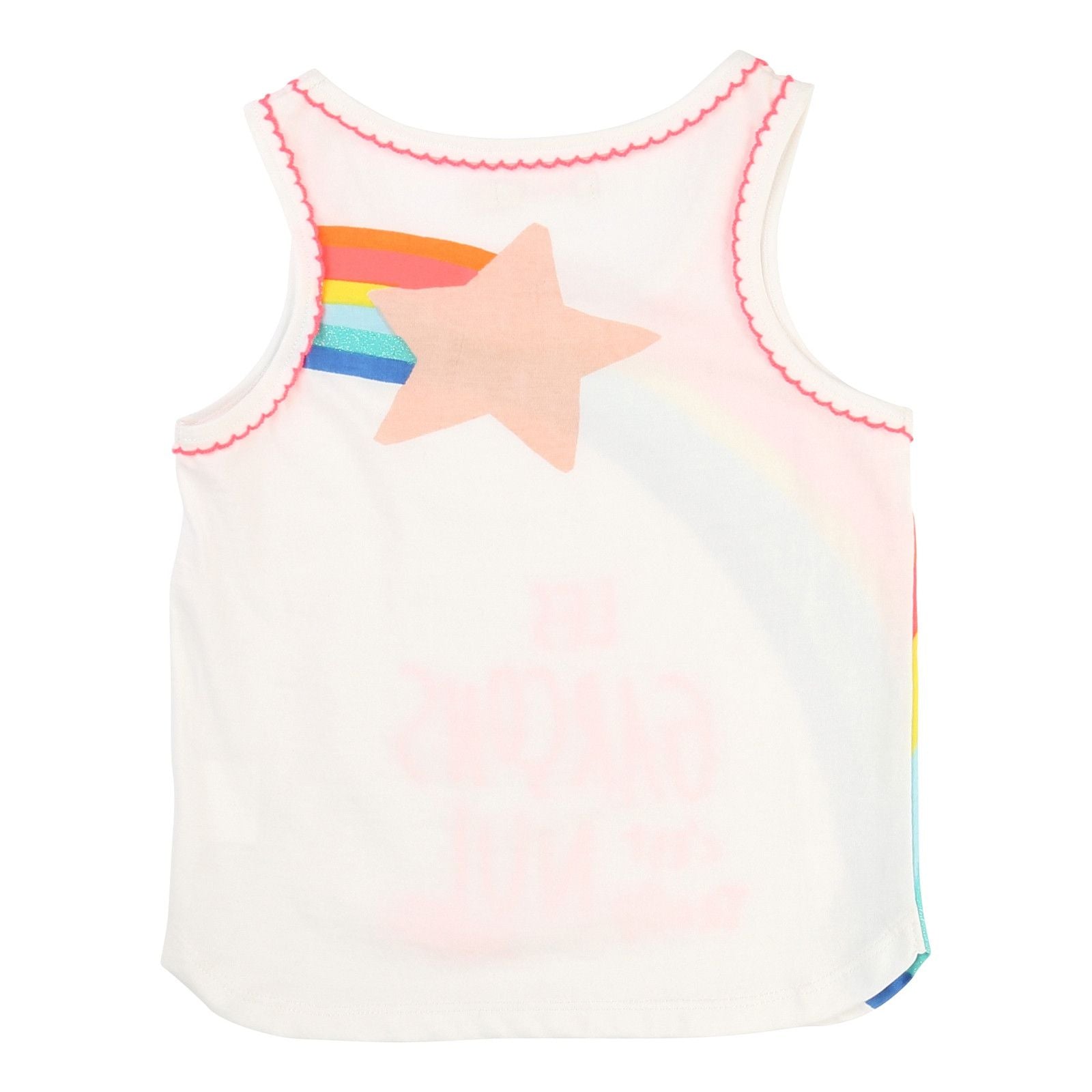 Girls White Cotton Vest With Rainbow Print Trims - CÉMAROSE | Children's Fashion Store - 2