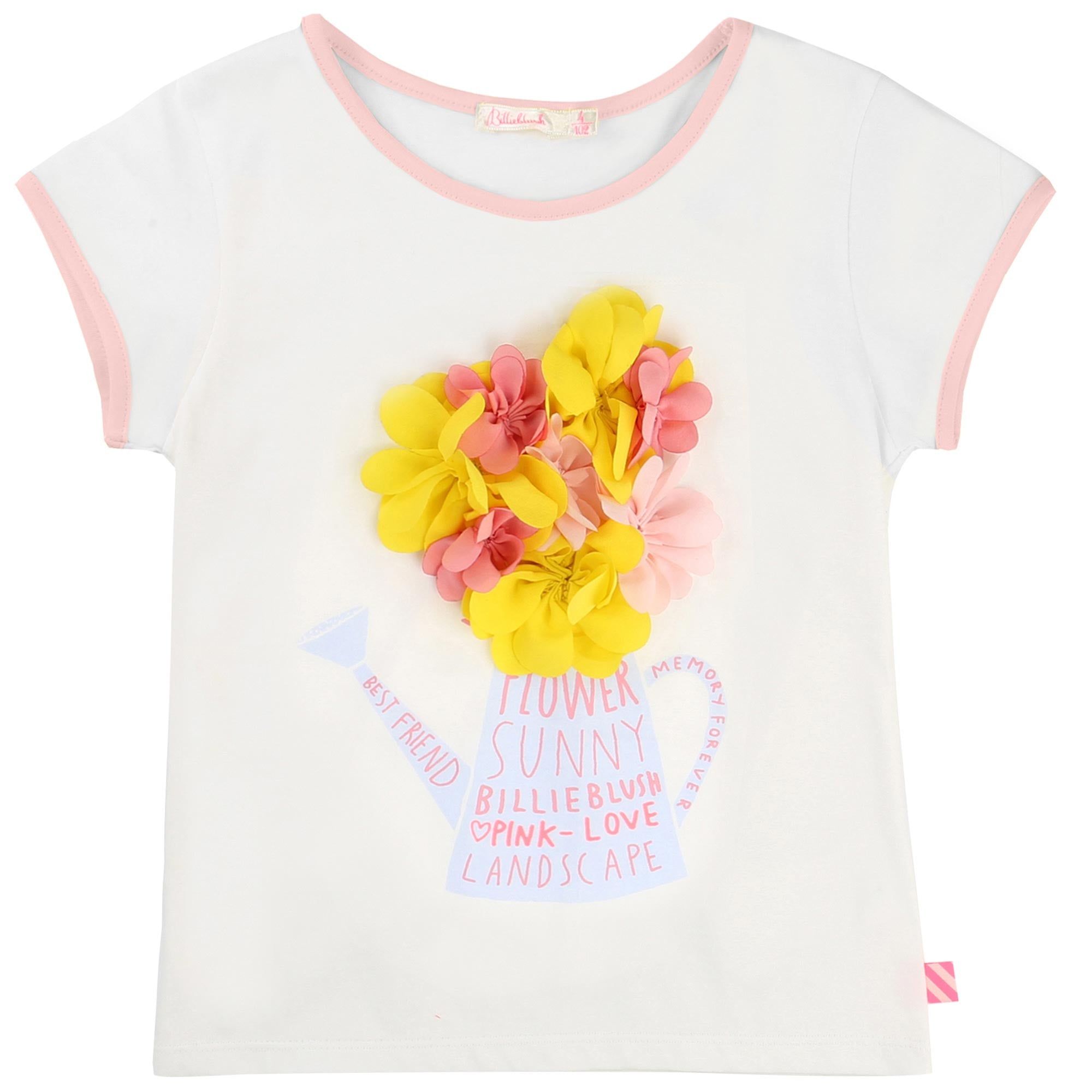 Girls Ivory Cotton T-shirt With Flower