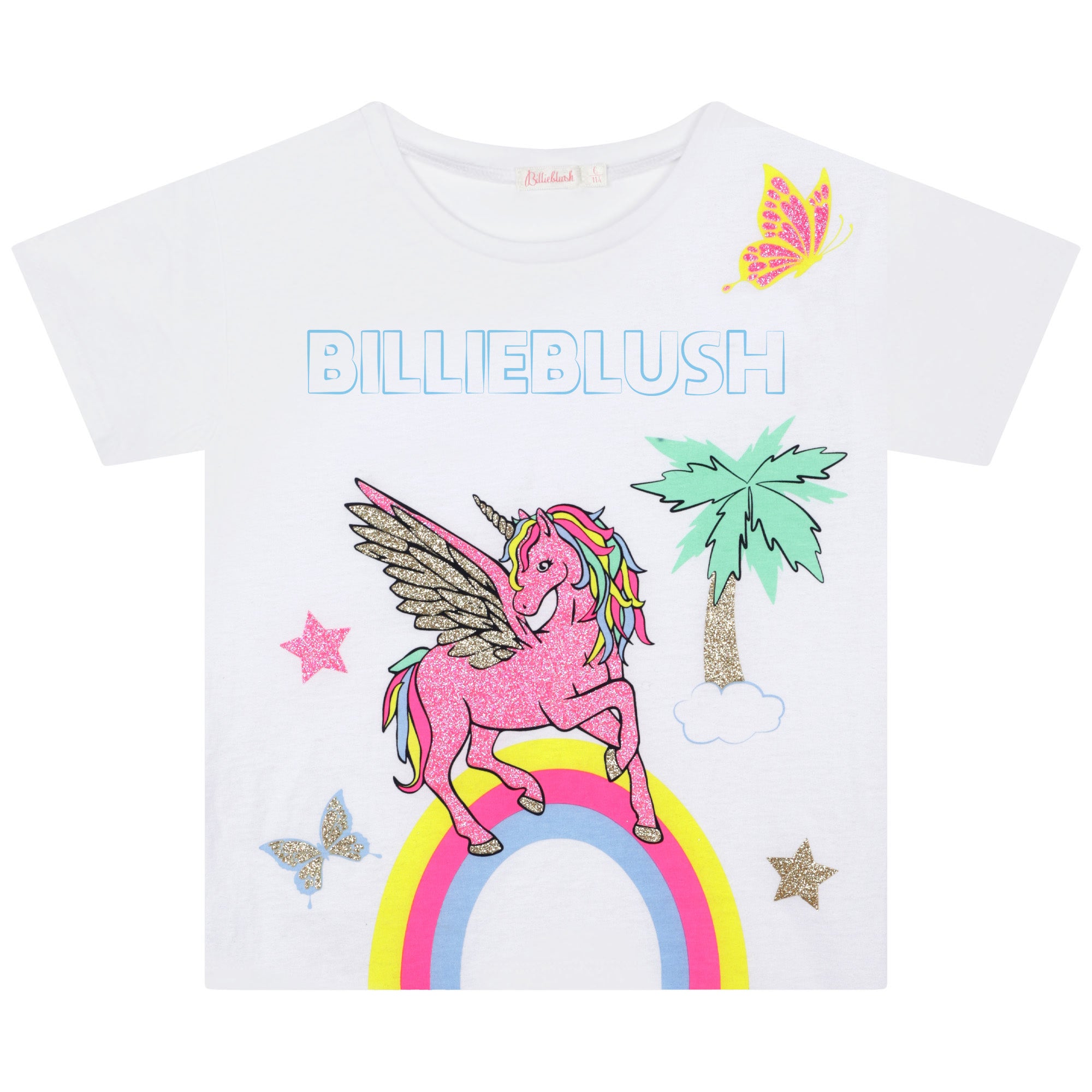 Girls White Printed Cotton T-Shirt