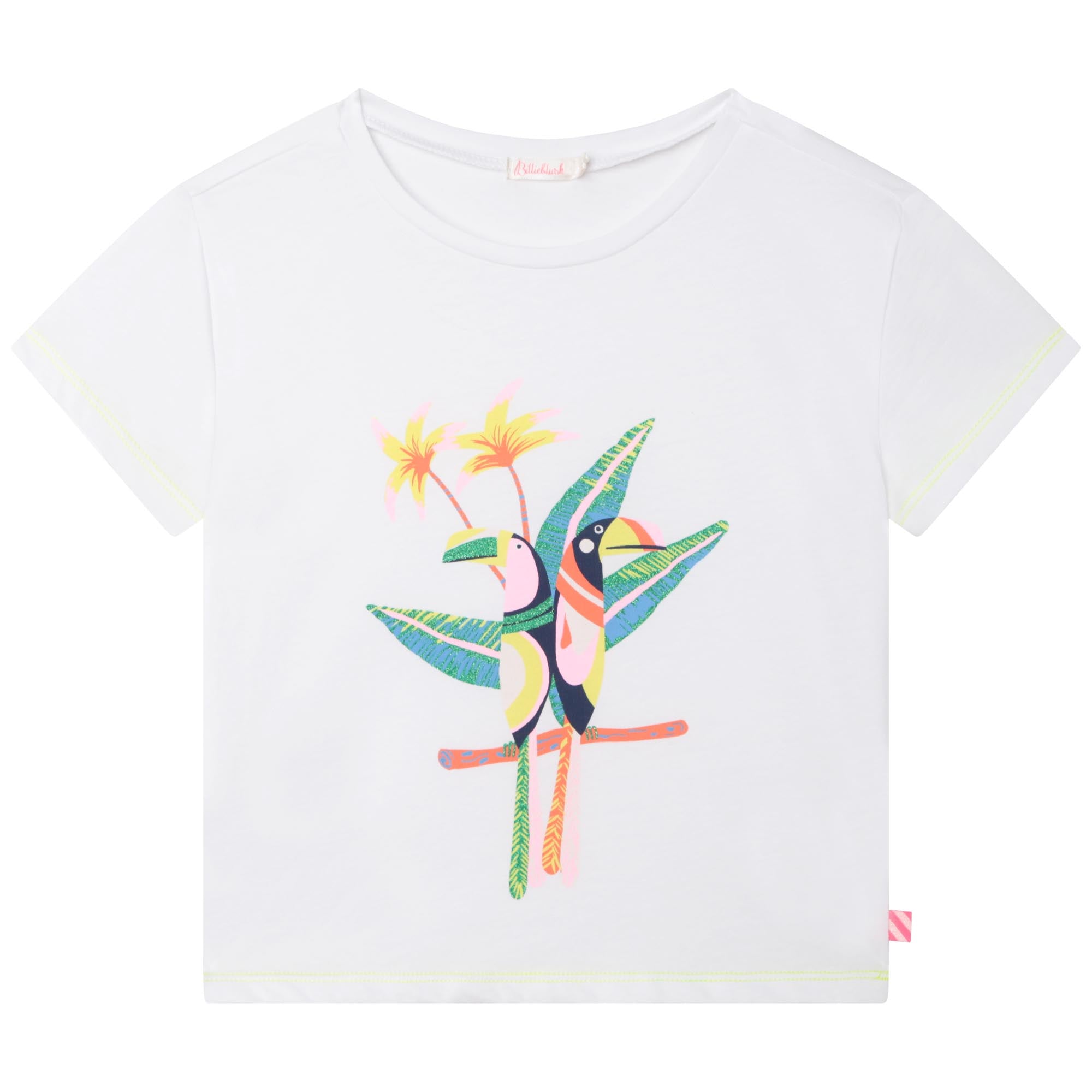 Girls White Printed Cotton T-Shirt