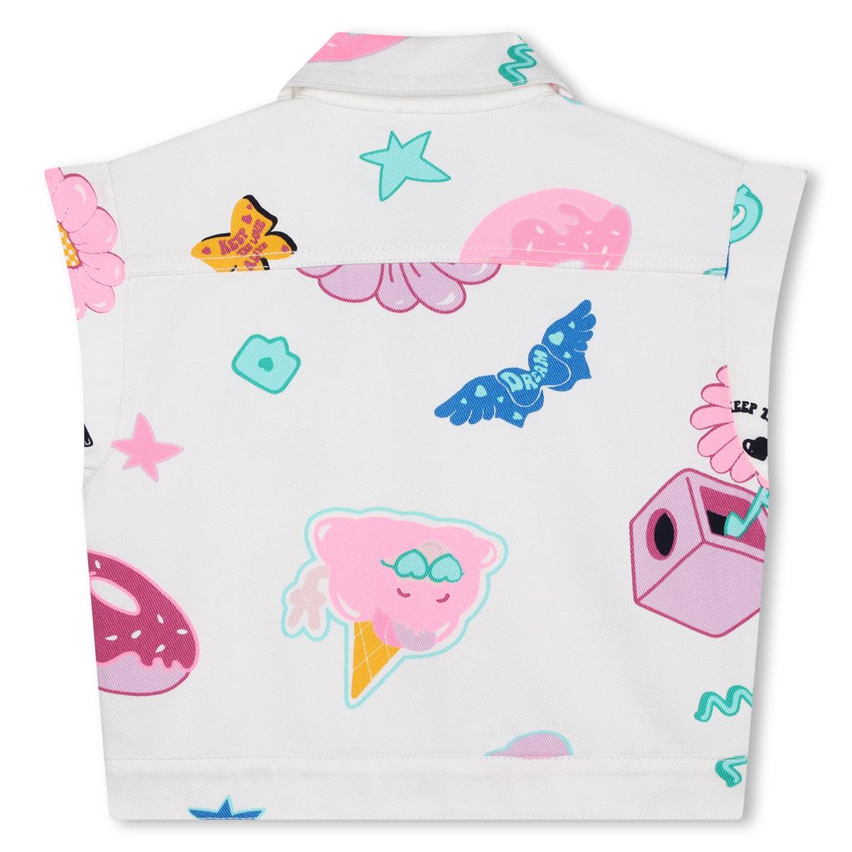 Girls White Printed Gilet