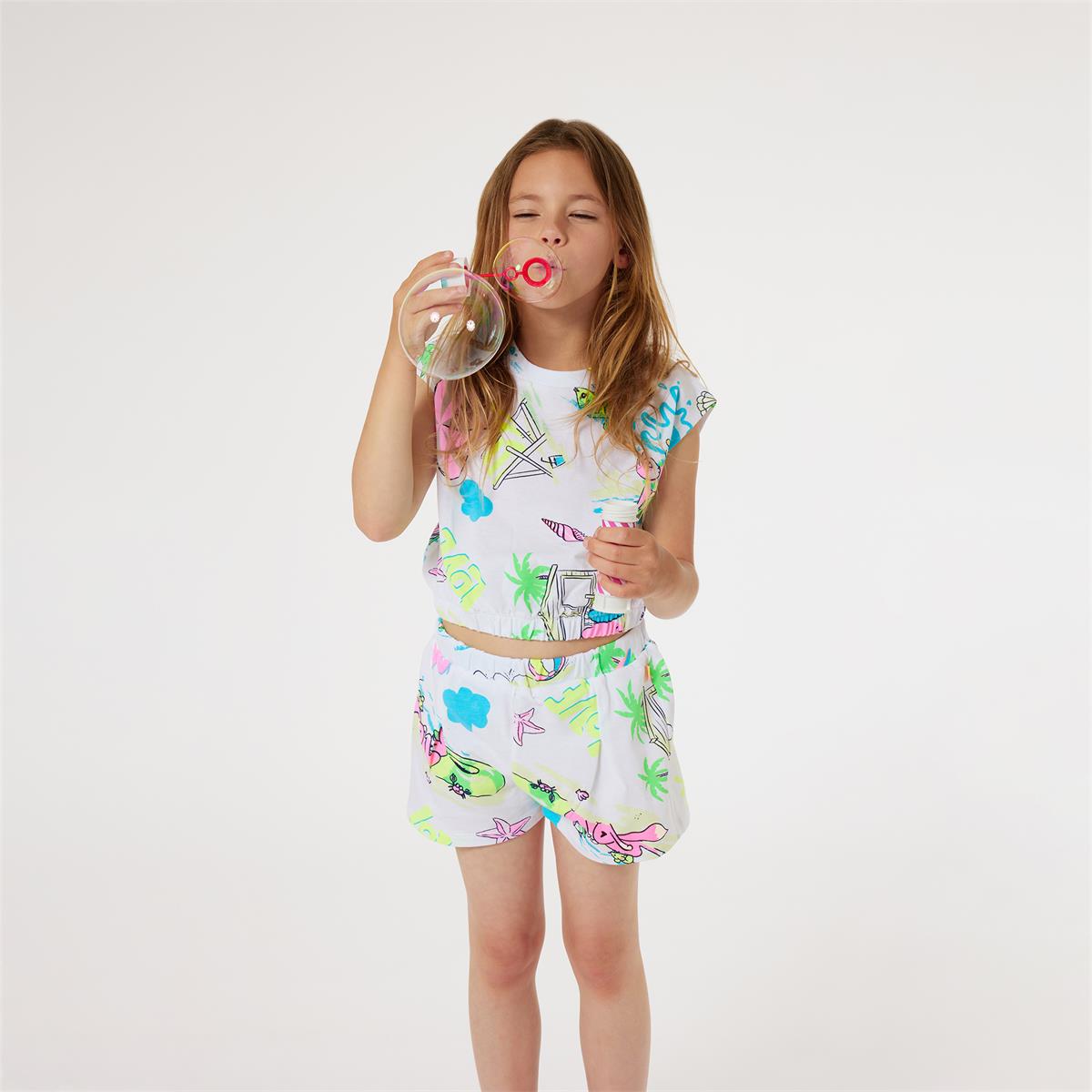 Girls White Printed Shorts