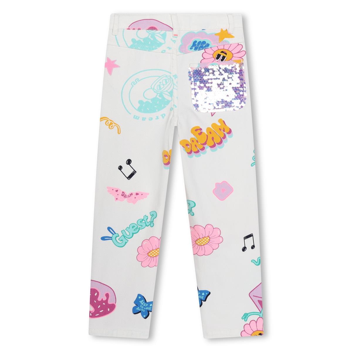 Girls White Printed Trousers