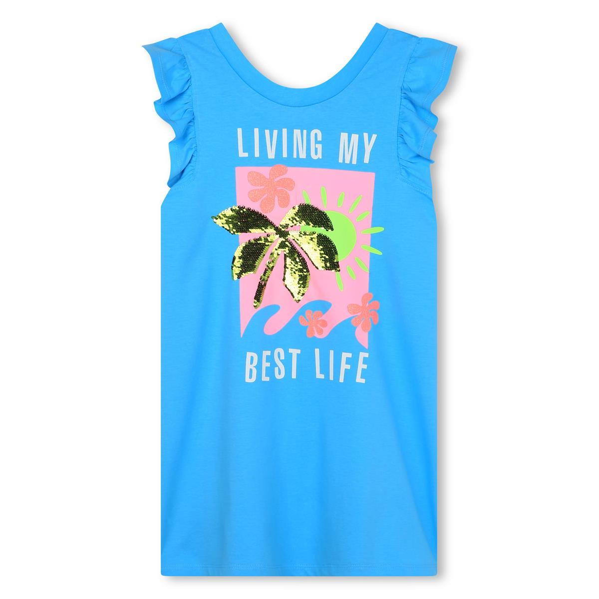 Girls Blue Printed Cotton Dress