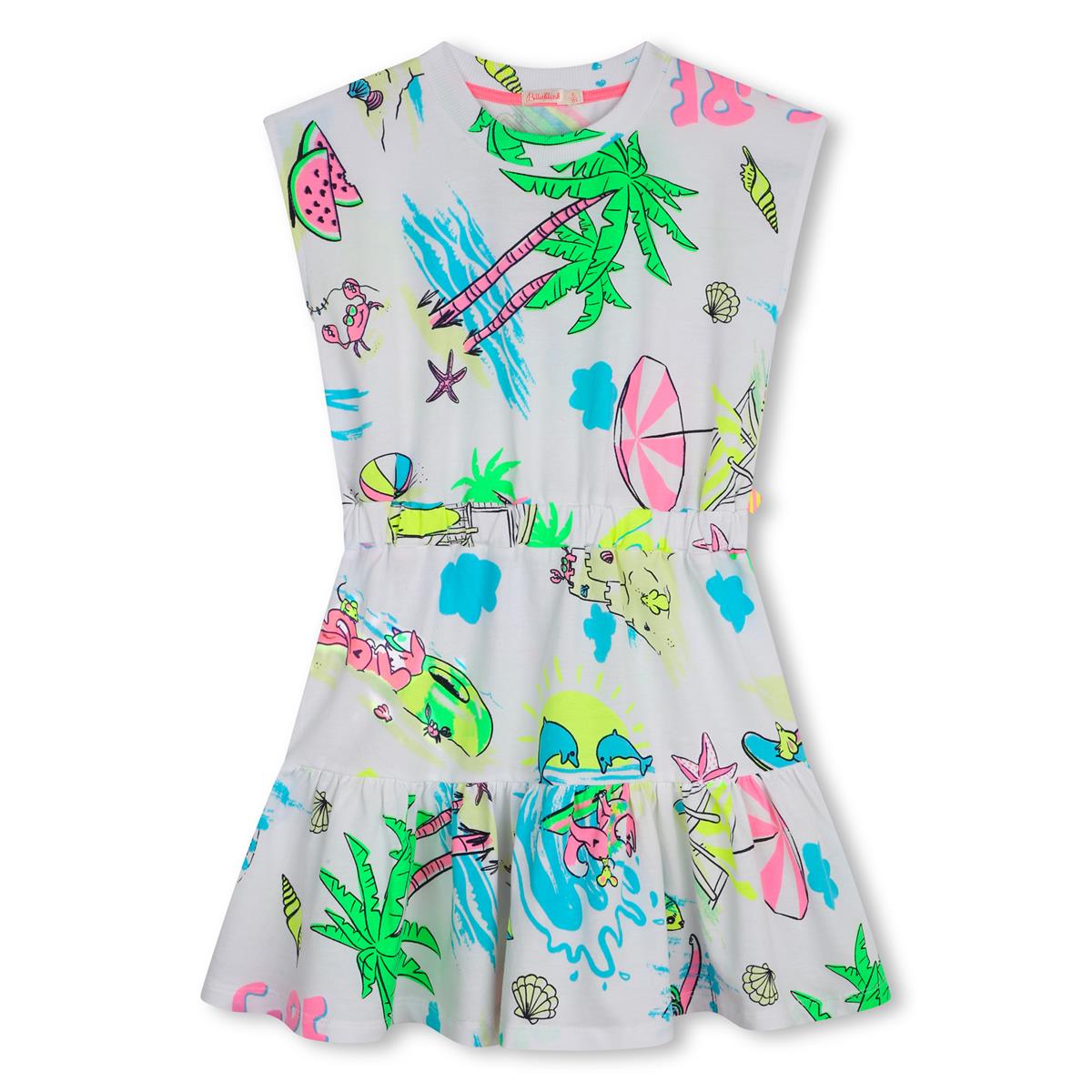 Girls White Printed Dress
