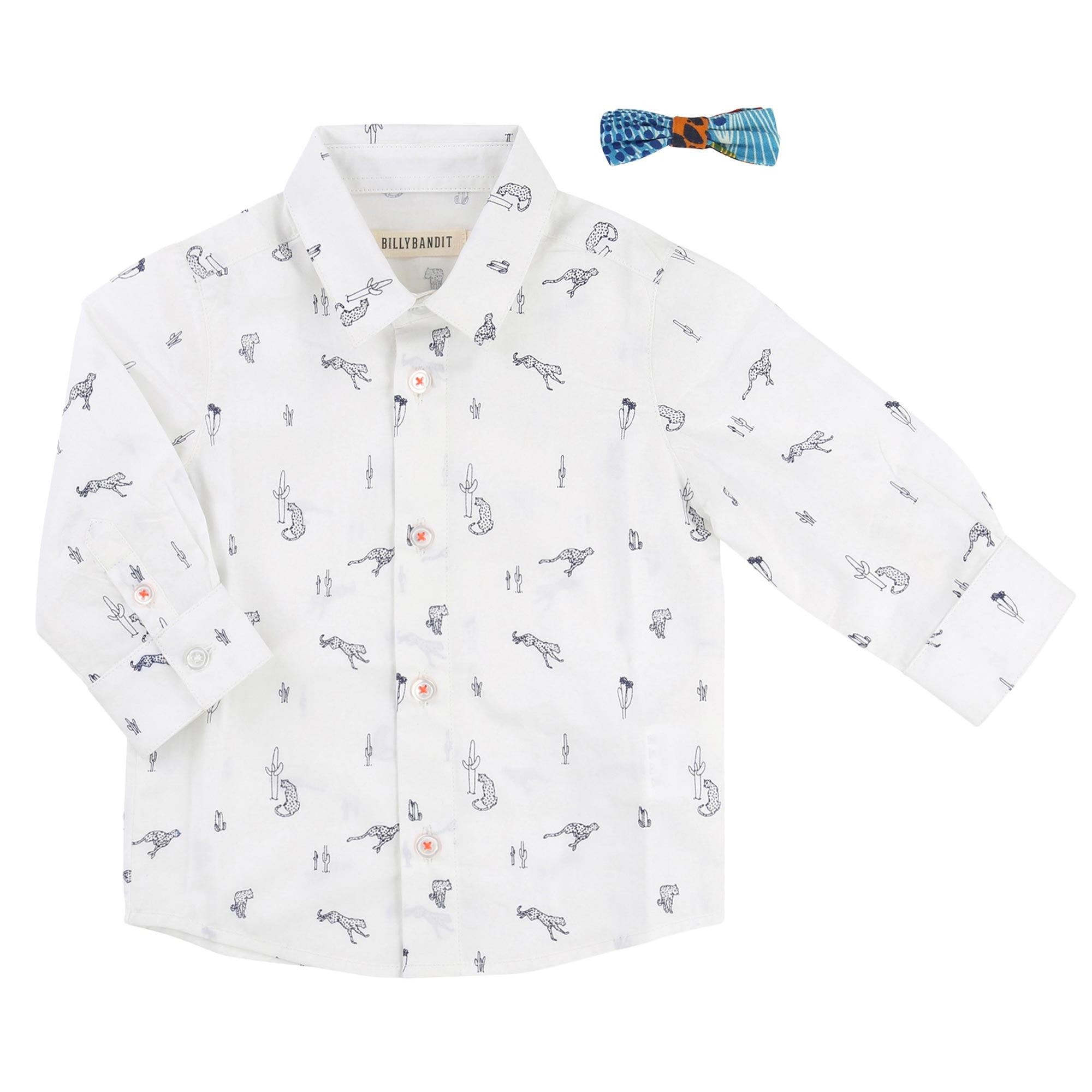 Baby Boys White Leopard Shirt with Bow Tie