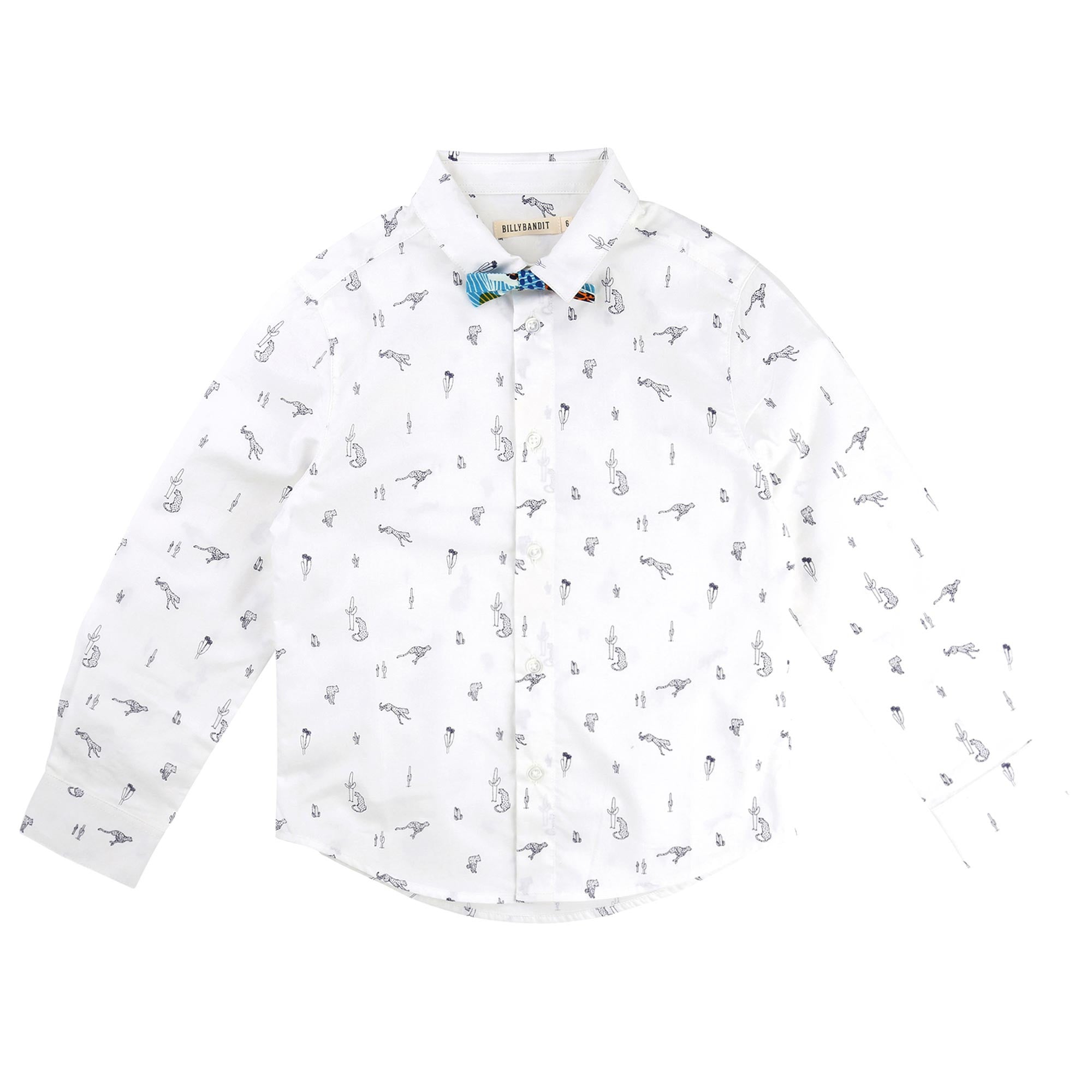 Boys White Leopard Shirt with Bow Tie