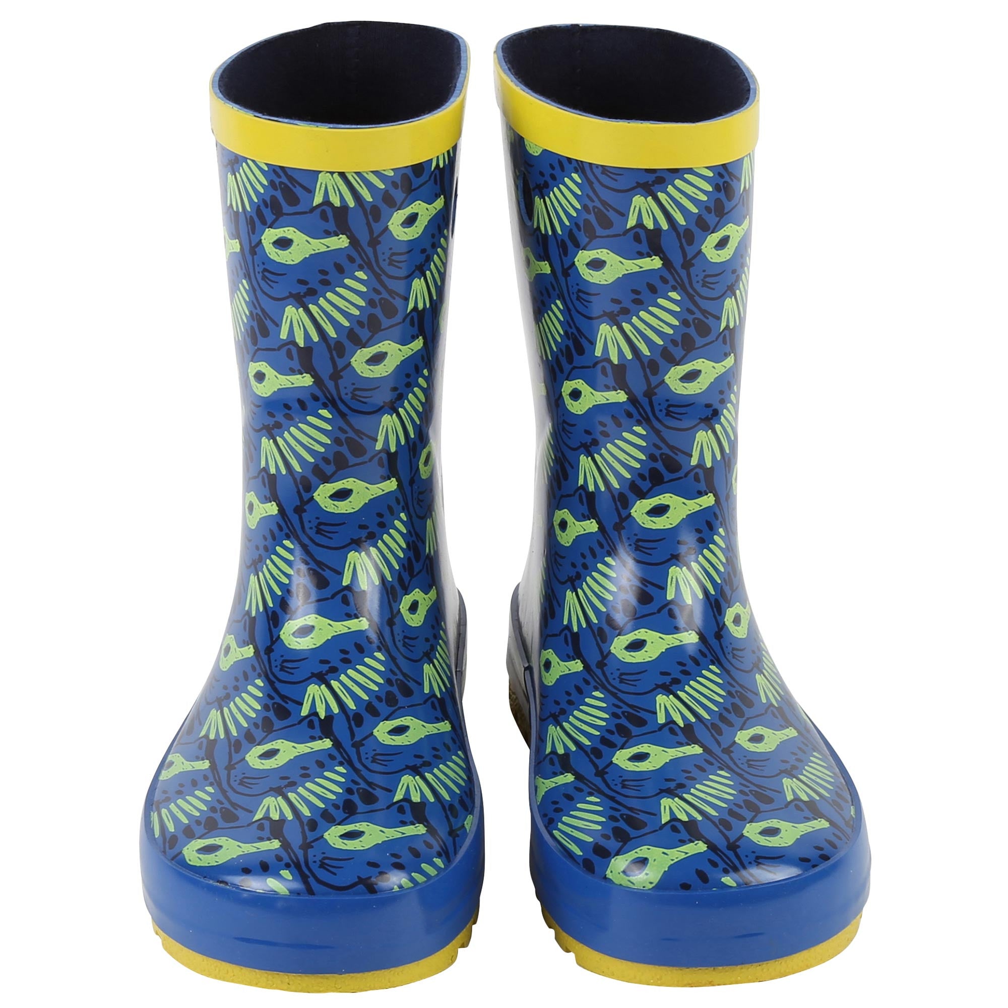Boys Blue Leopard Rainboots with Yellow Mask