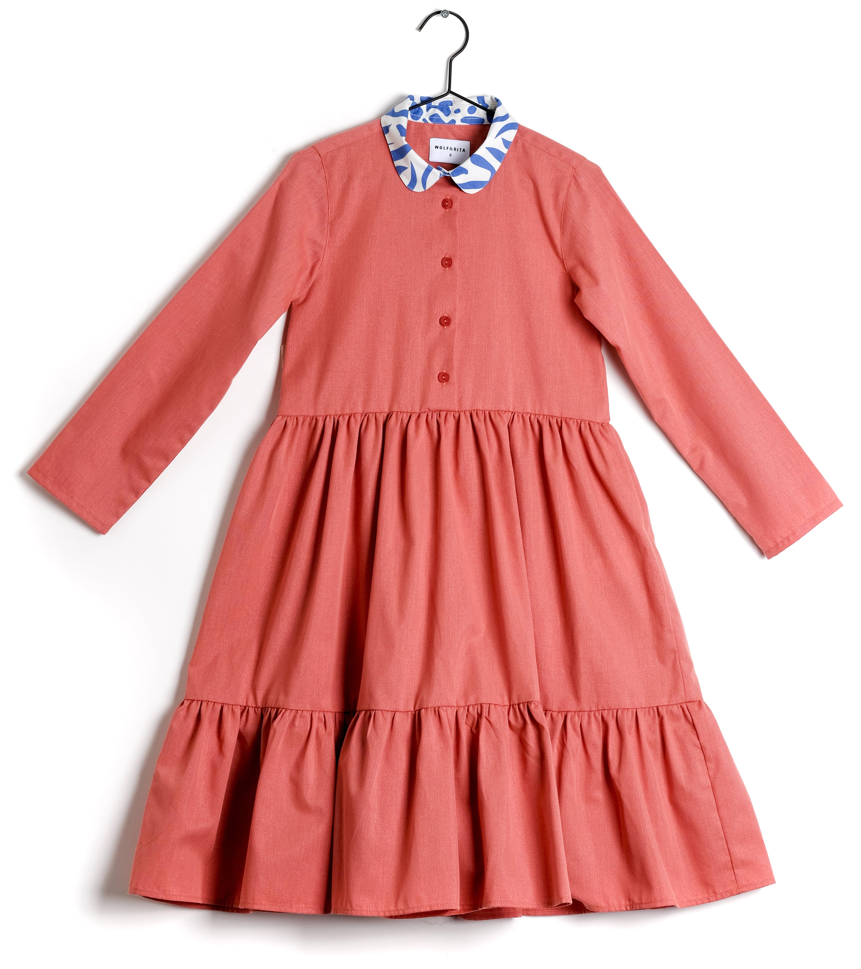 Girls Pink Pleated Stitching Cotton Dress