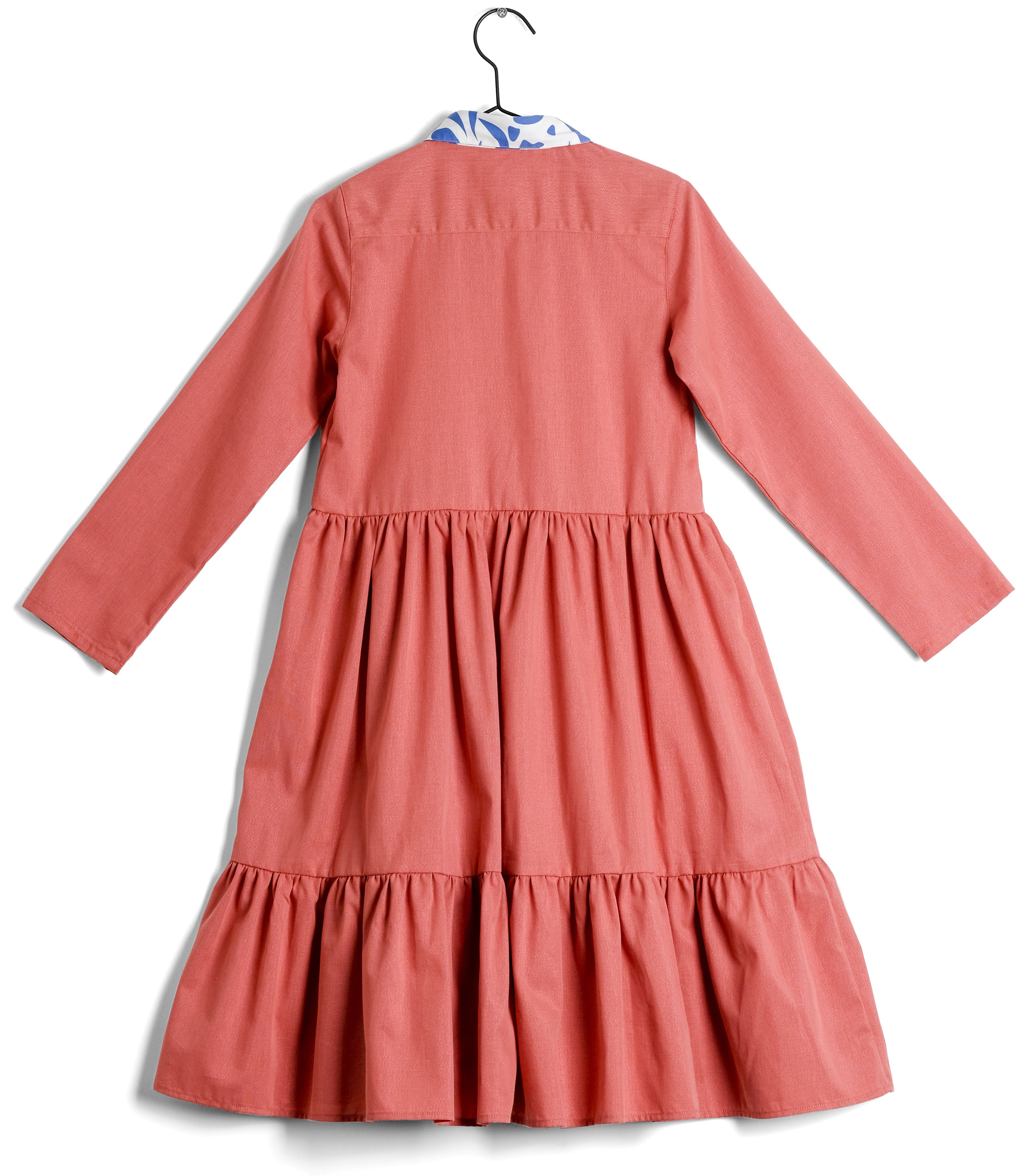 Girls Pink Pleated Stitching Cotton Dress