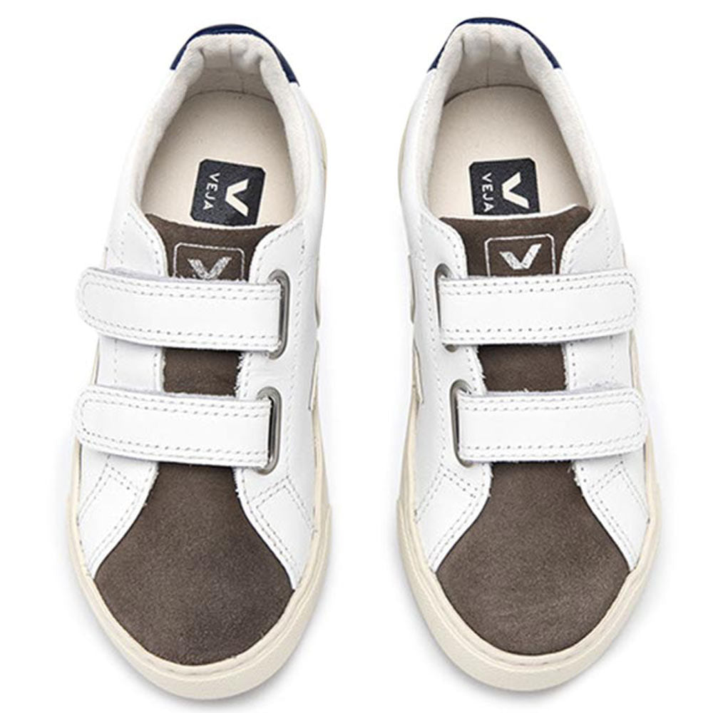 Boys & Girls White Velcro Leather Shoes With Brown Front