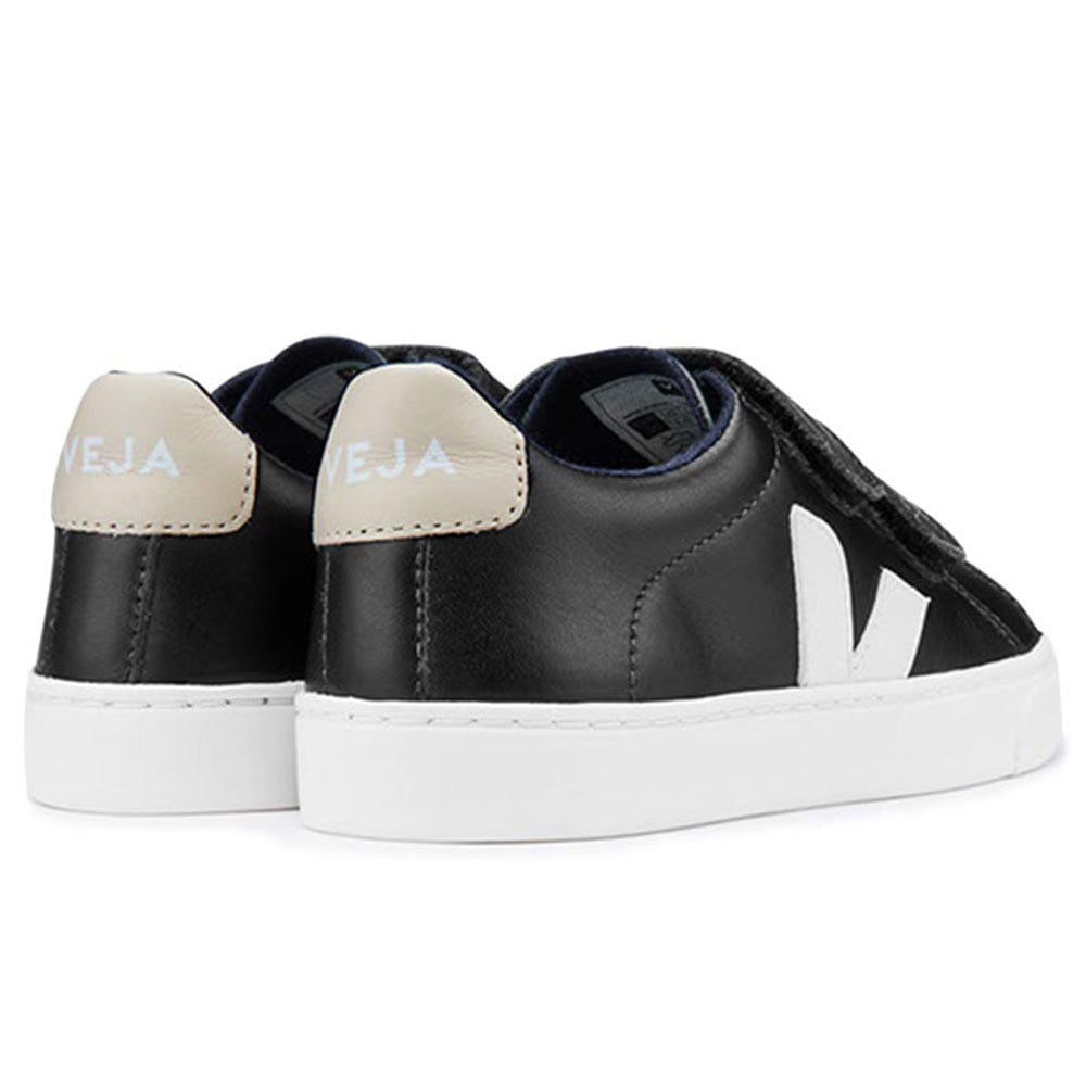 Boys & Girls Black Velcro Leather Shoes With White "V"
