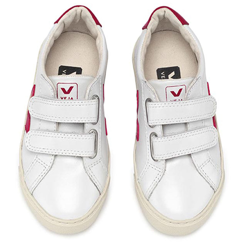 Boys & Girls White Velcro Leather Shoes With Red "V"