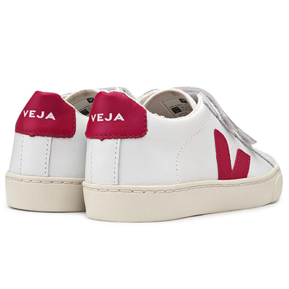 Boys & Girls White Velcro Leather Shoes With Red "V"