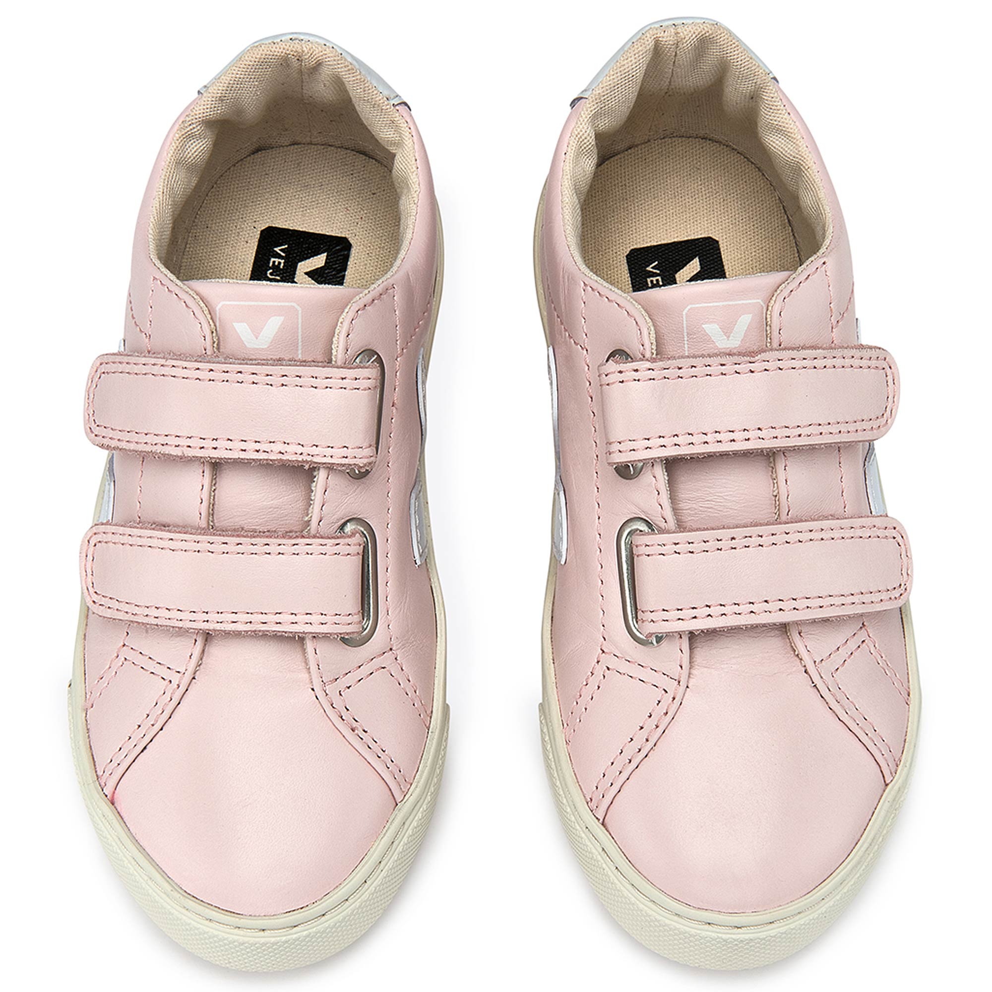Girls  Pink   Leather Velcro   With  White  "V" Shoes