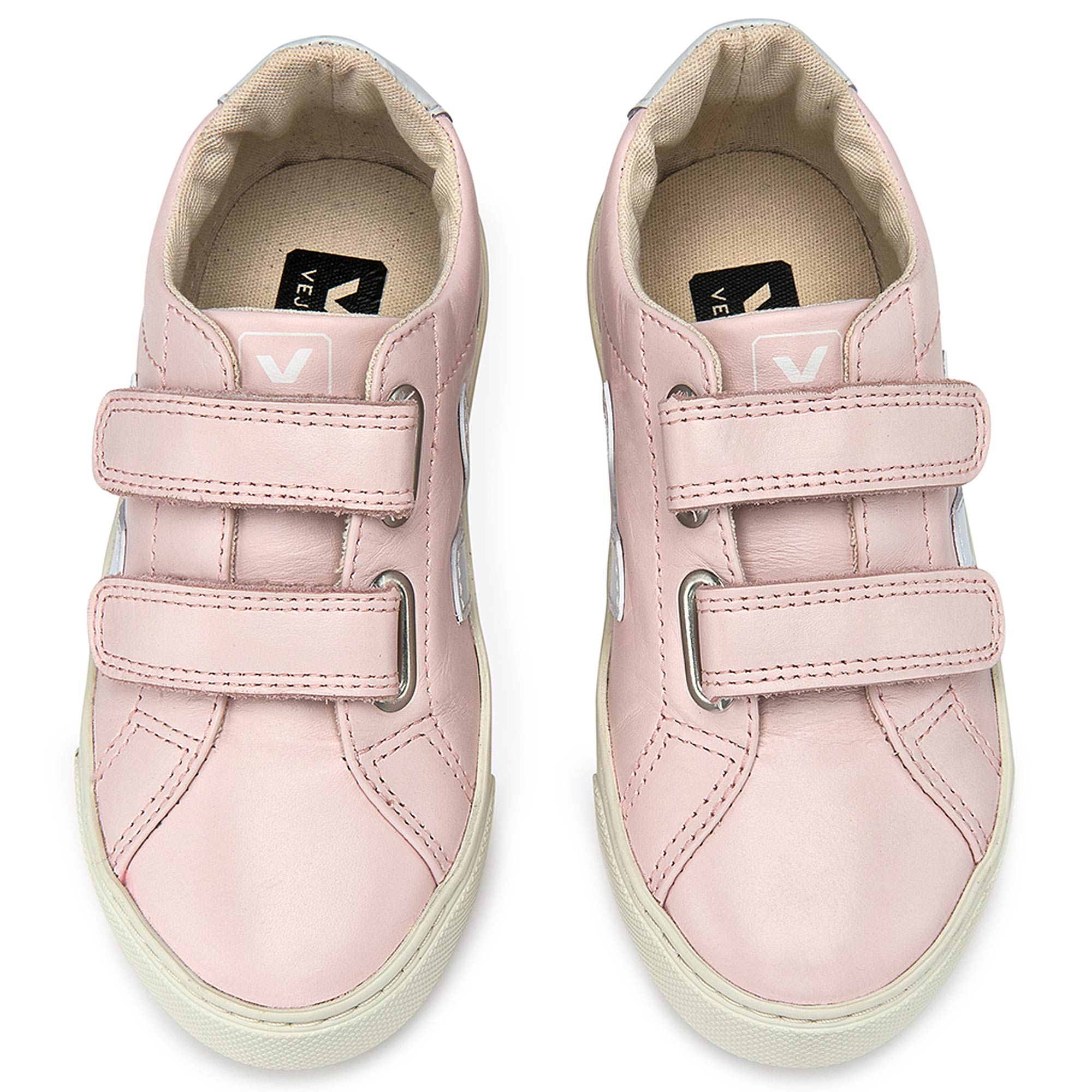 Baby  Girls  Pink   Leather Velcro   With  White  "V" Shoes