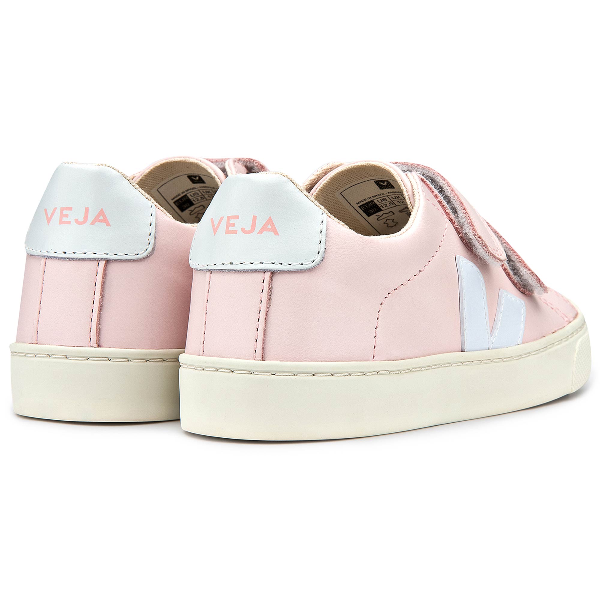Baby  Girls  Pink   Leather Velcro   With  White  "V" Shoes