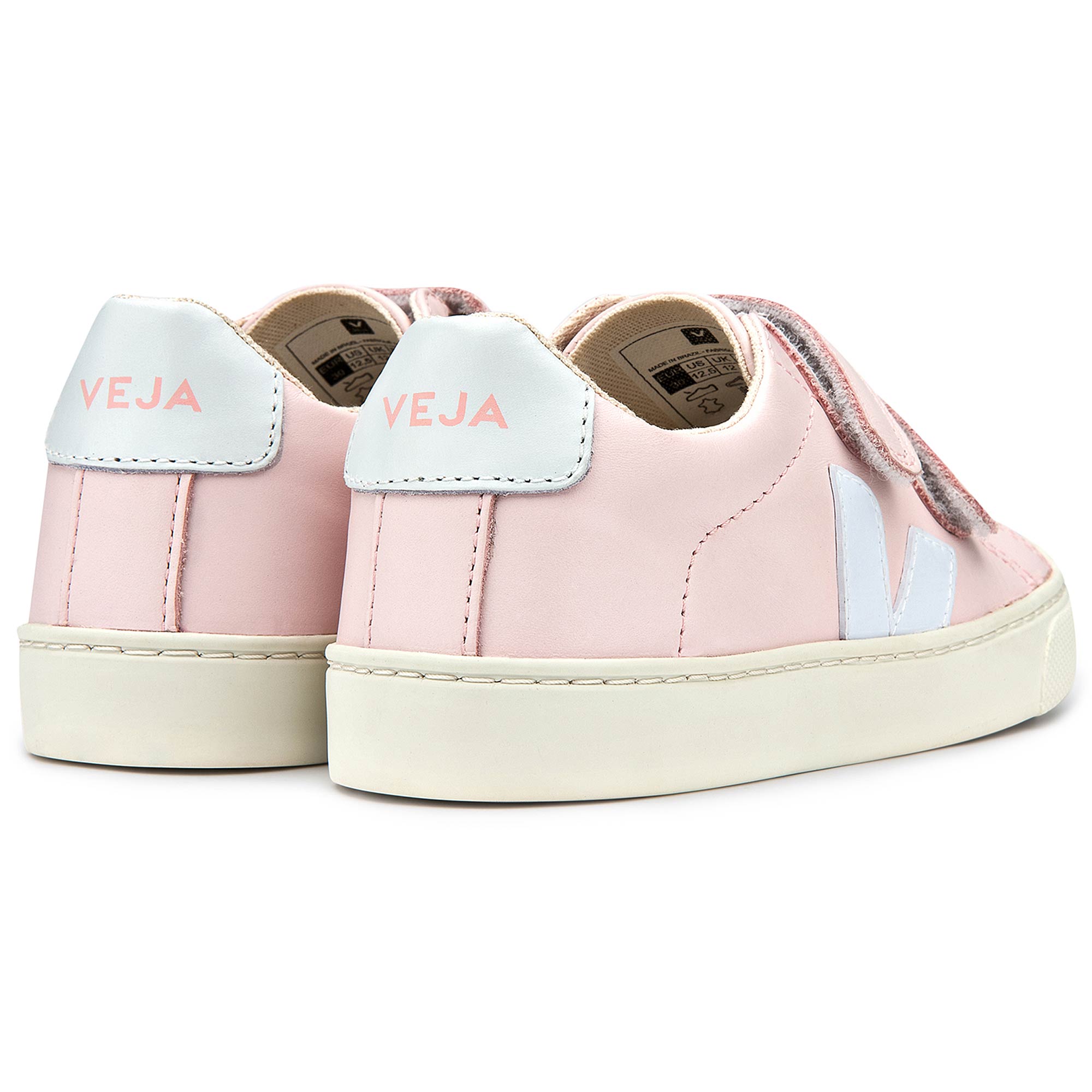 Girls  Pink   Leather Velcro   With  White  "V" Shoes