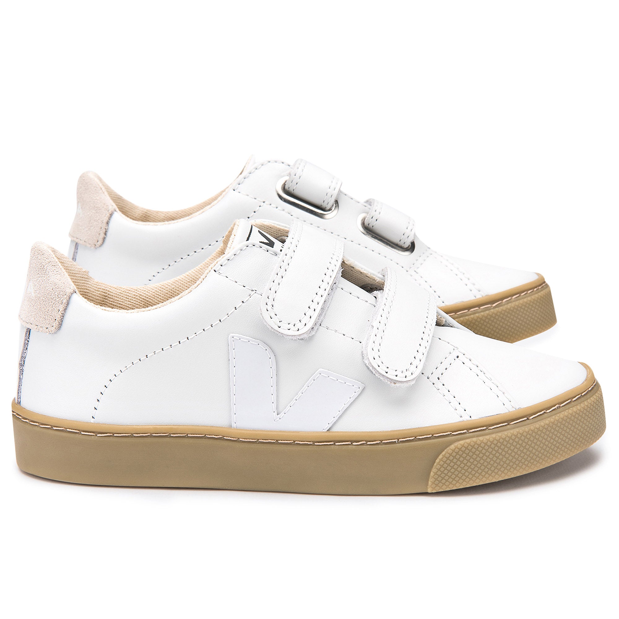Bbay  Girls  White   Leather Velcro   With  White  "V" Shoes