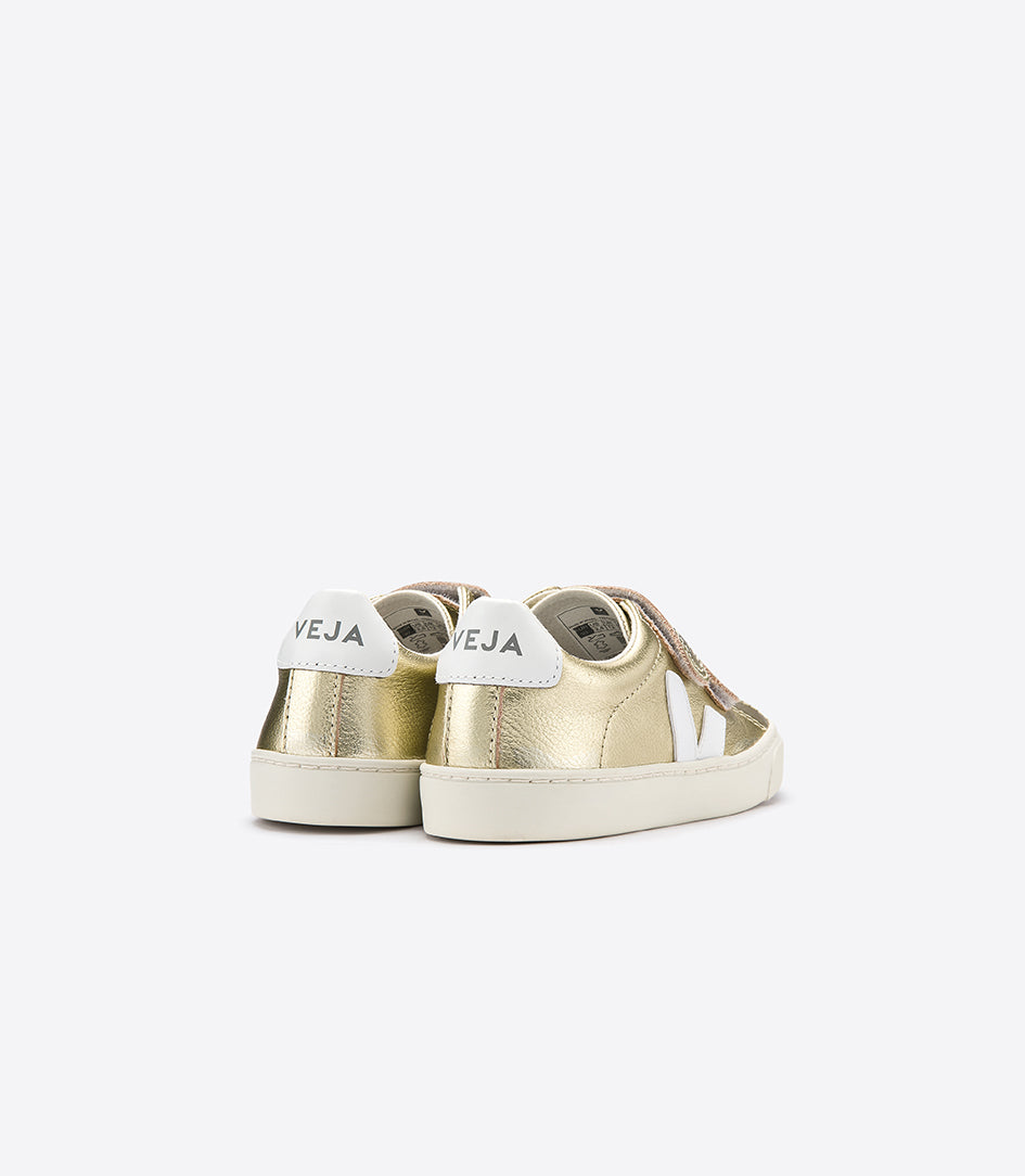 Girls & Boys Gold & White "V" Leather Shoes