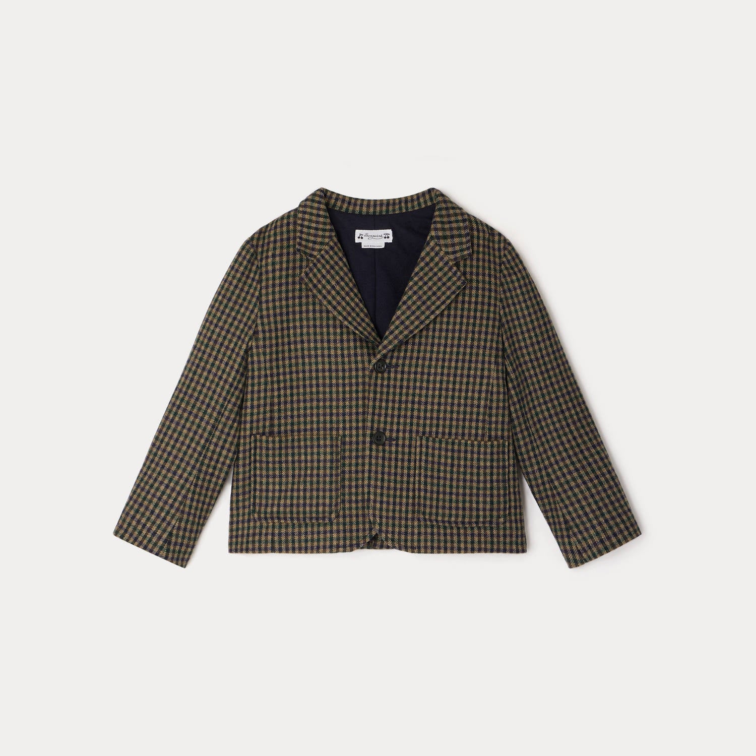 Boys & Girls Dark Khaki Check Wool Coat