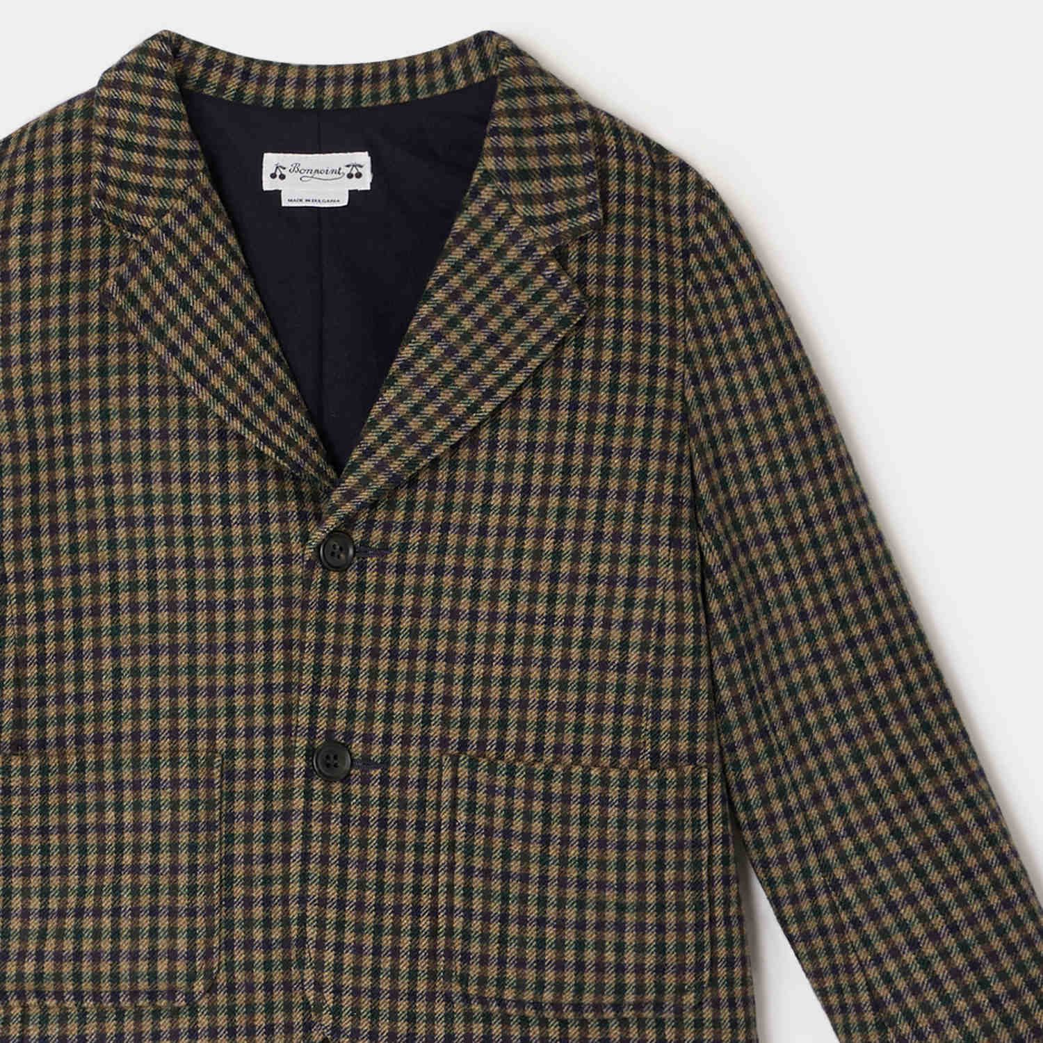 Boys & Girls Dark Khaki Check Wool Coat