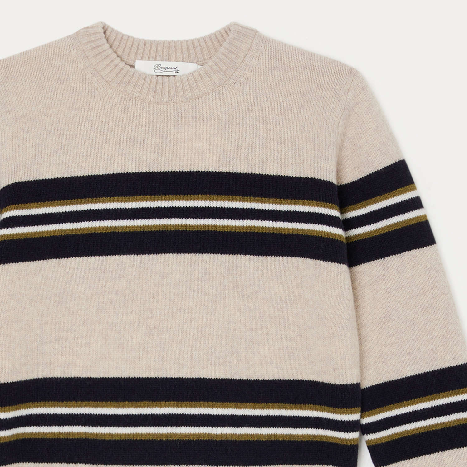 Boys Beige Stripes Wool Sweater