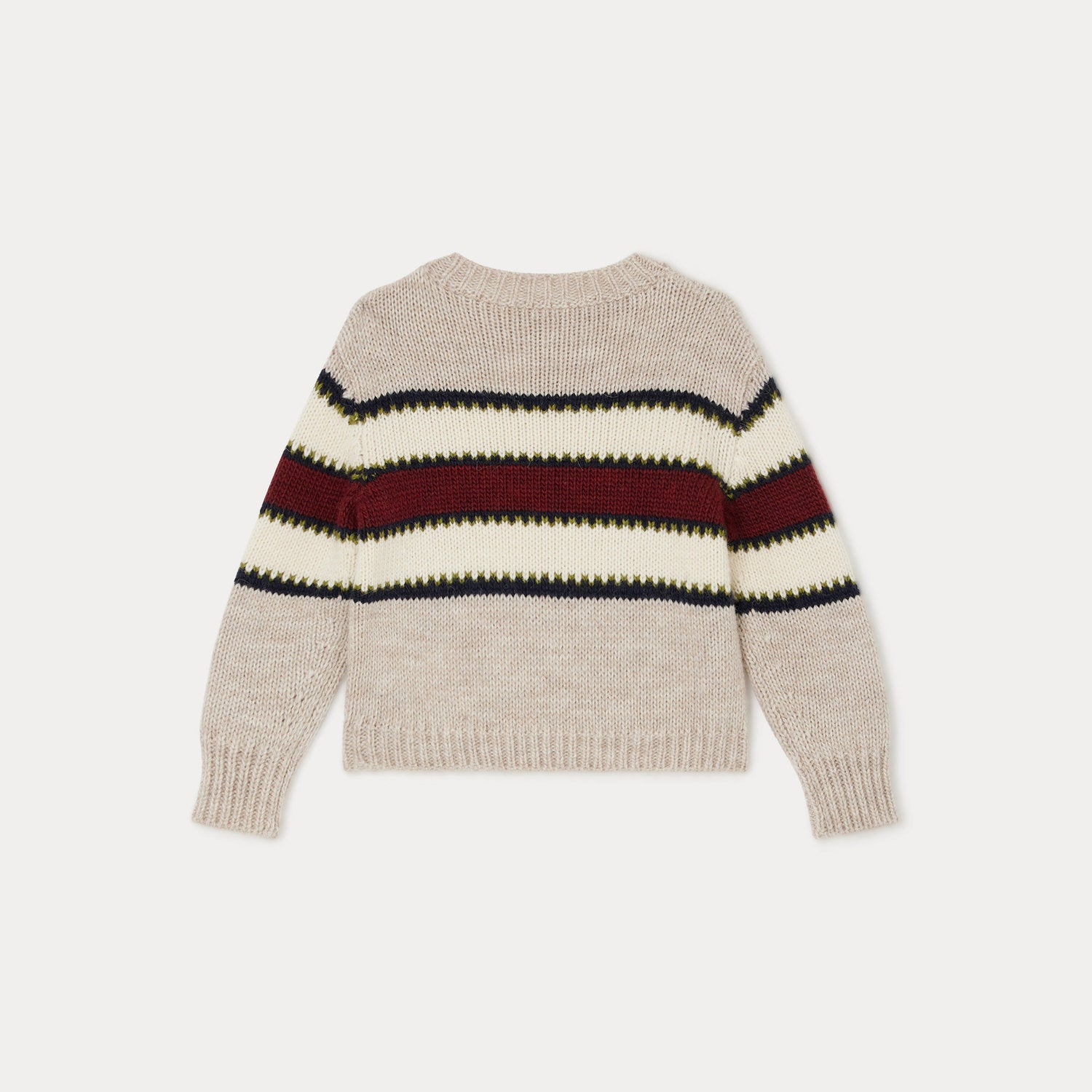 Boys Beige Stripes Wool Sweater